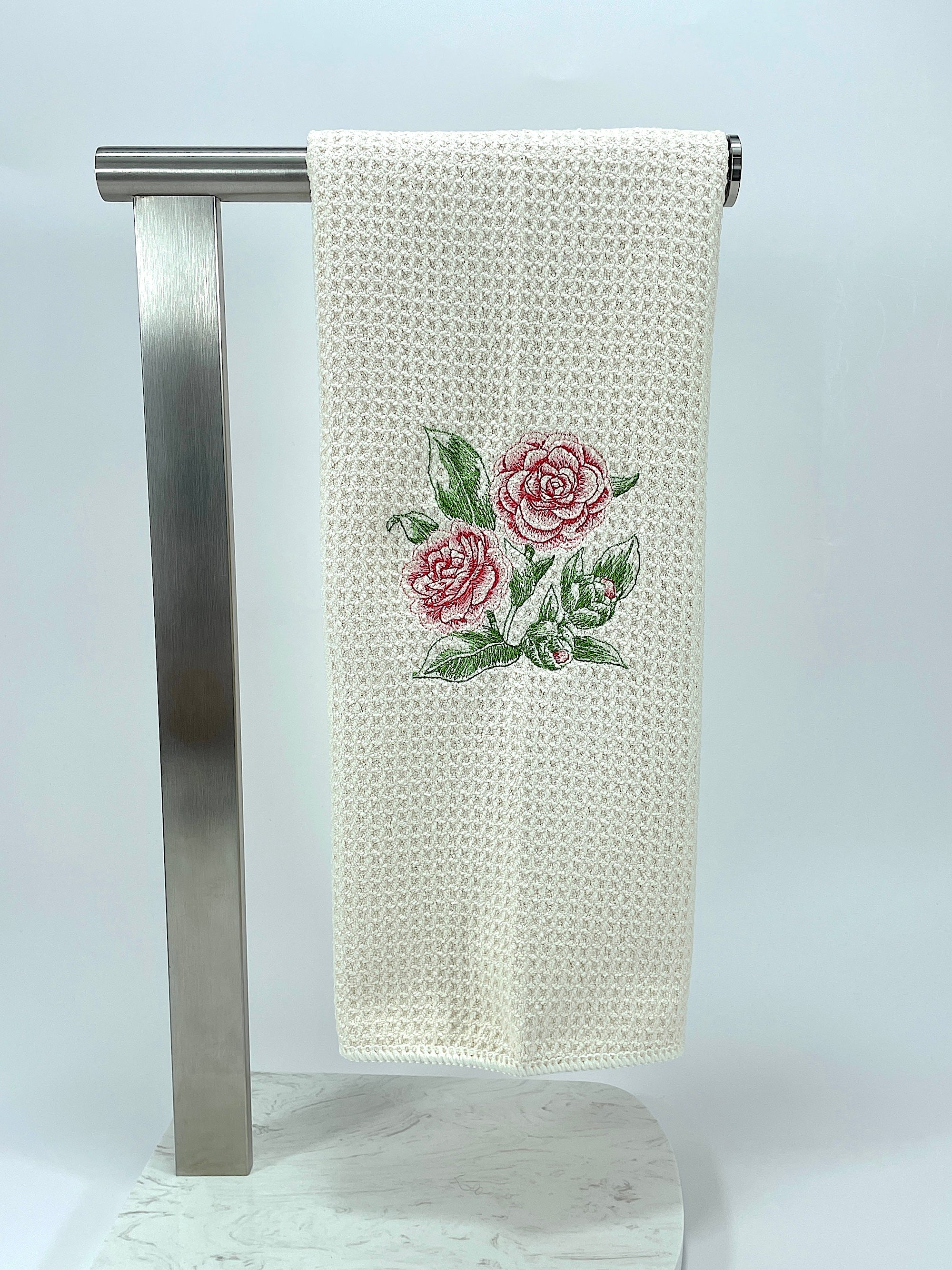 Camelia Sketch Microfiber Waffle Weave Hand Towel