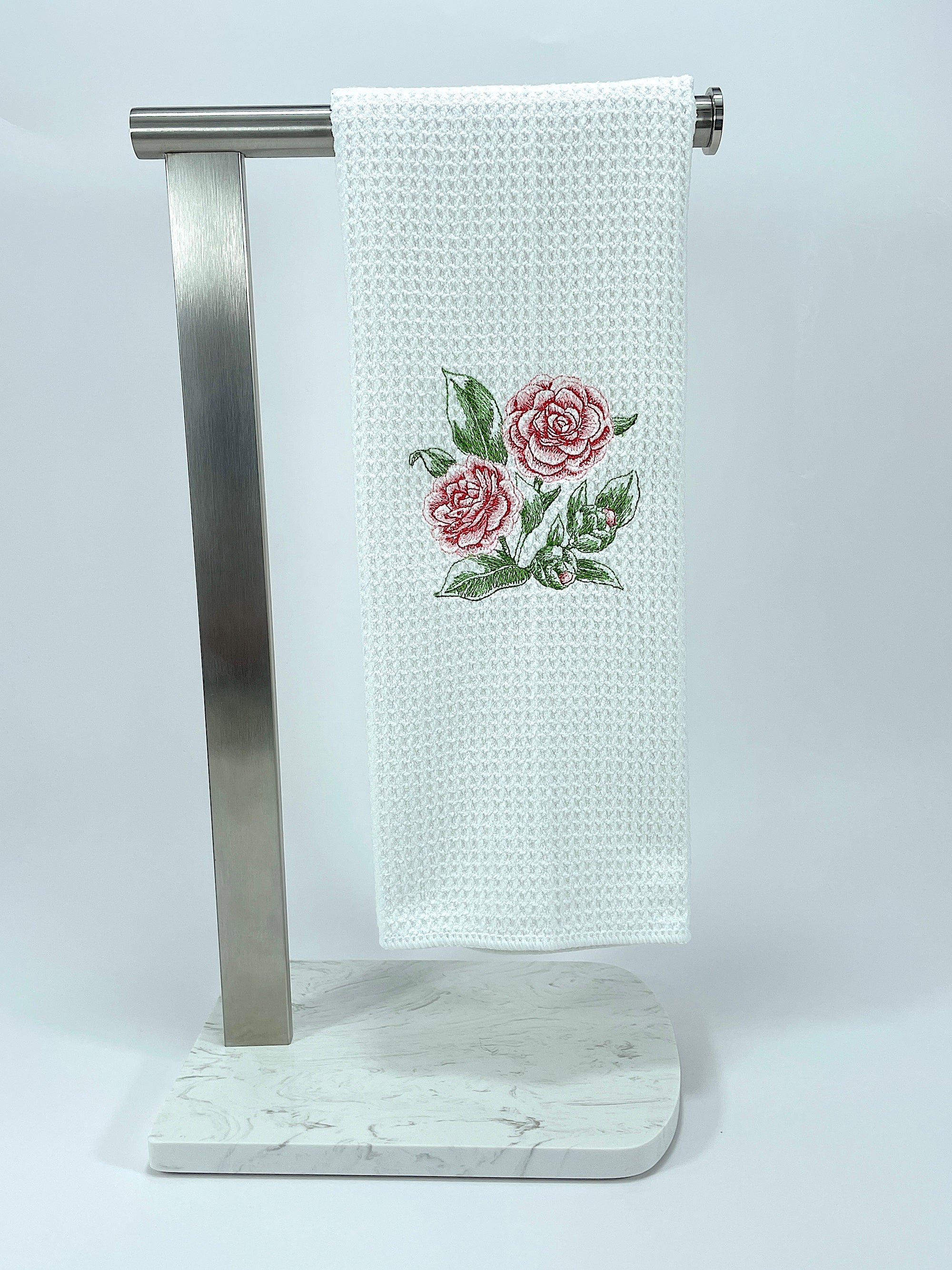 Camelia Sketch Microfiber Waffle Weave Hand Towel
