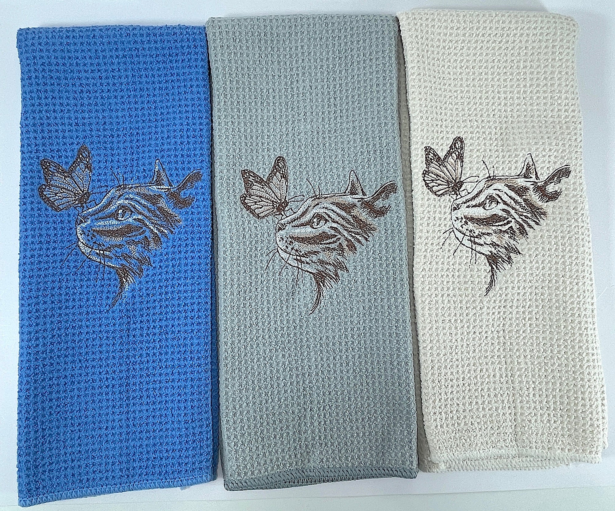 Cat and Butterfly microfiber waffle weave hand  towel