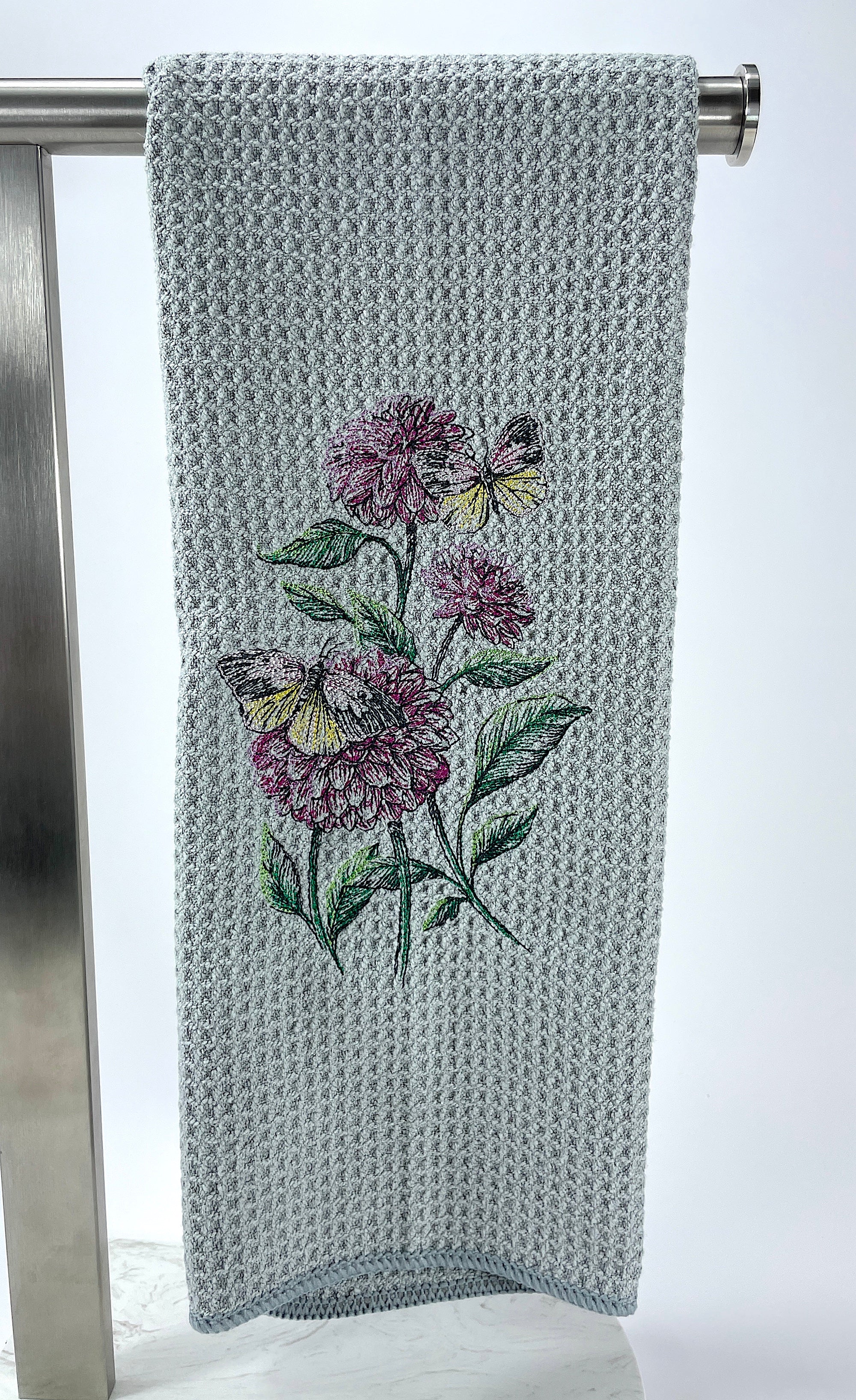 Flower and Butterfly microfiber waffle weave hand  towel - Kitchen towel
