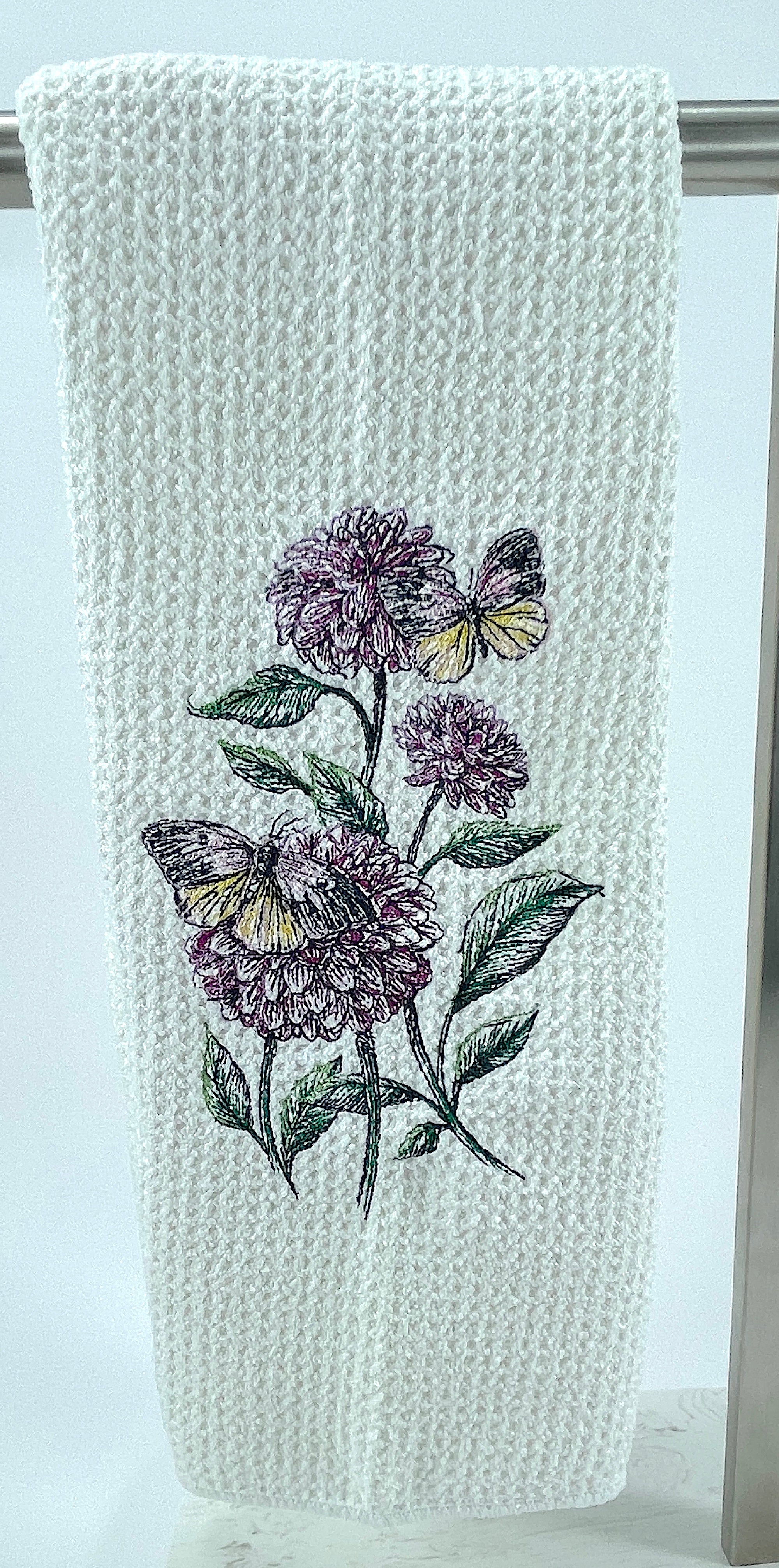 Flower and Butterfly microfiber waffle weave hand  towel - Kitchen towel