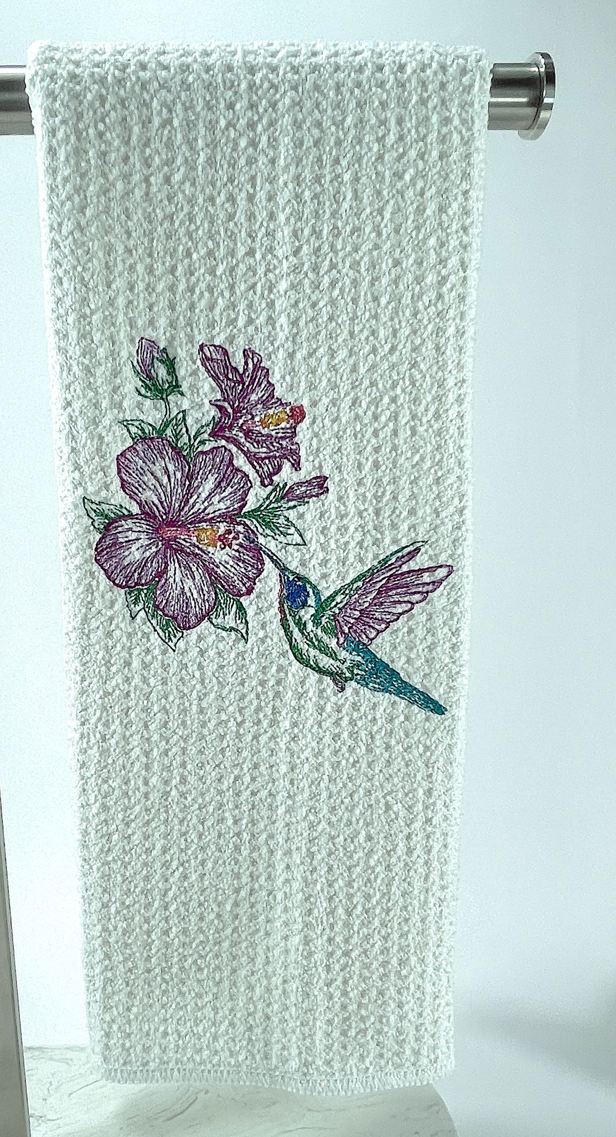 Hibiscus and Hummingbird microfiber waffle weave hand  towel