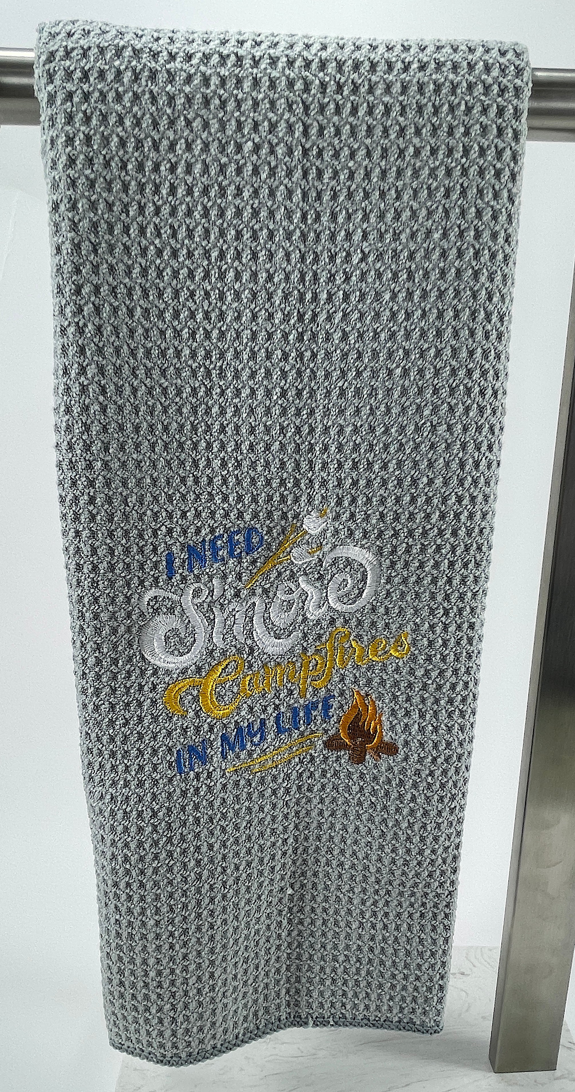 I Need Smore  Campfires in my life microfiber waffle weave hand towel