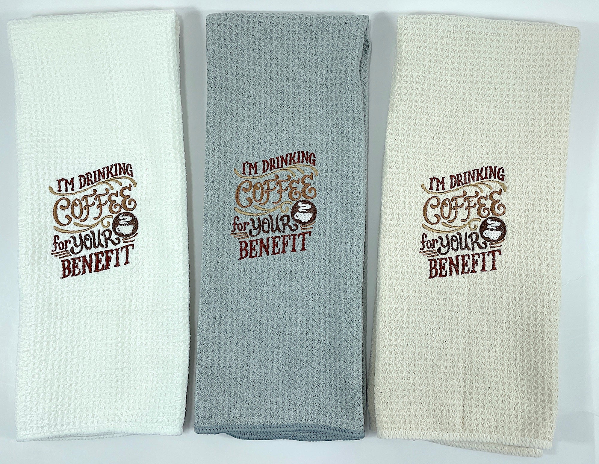 I'm drinking coffee for your benefit microfiber waffle weave hand  towel - Kitchen towel