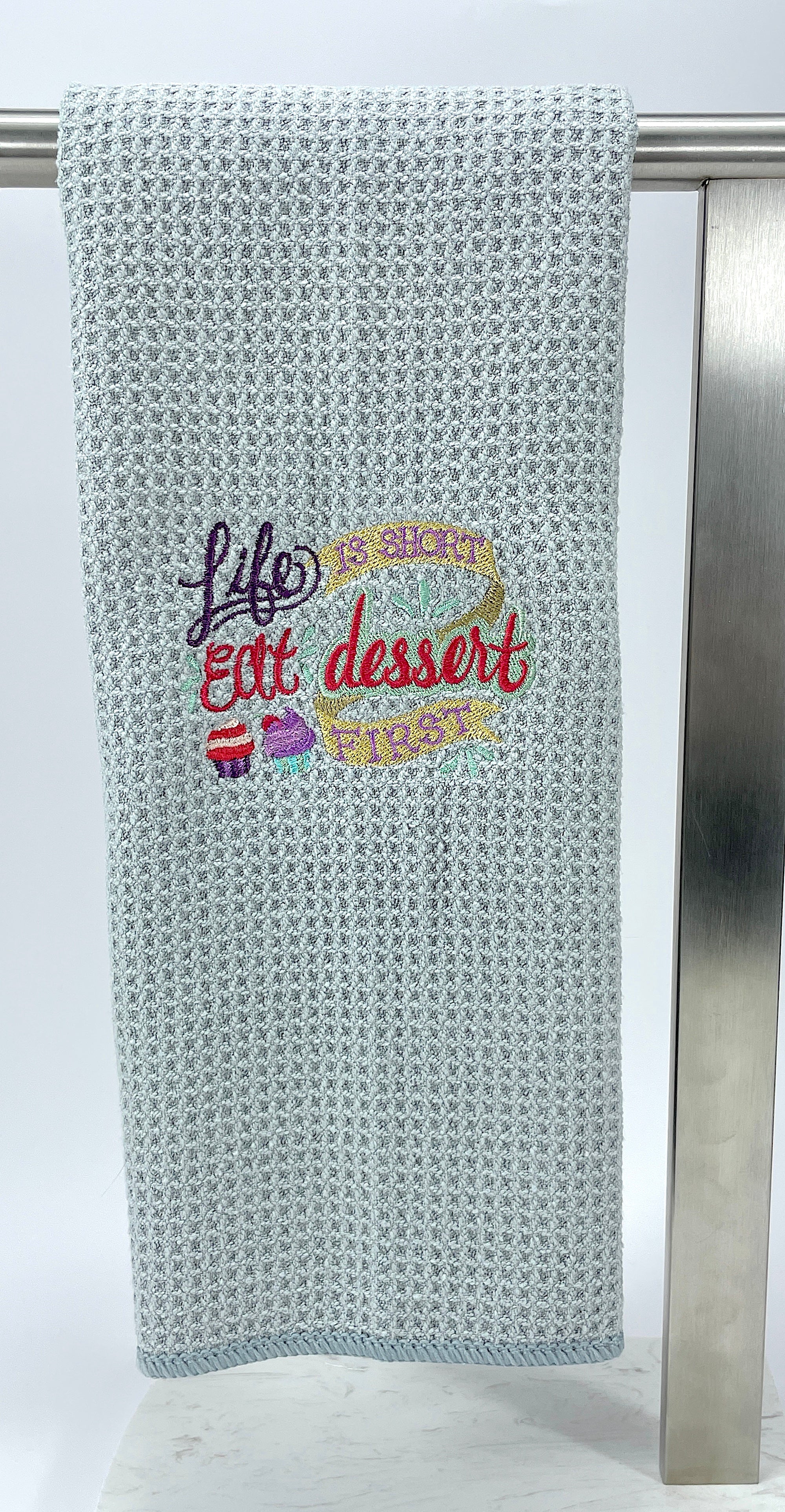 Life is Short Eat Dessert First - Hand Towel - Kitchen Towel - Microfiber Towel