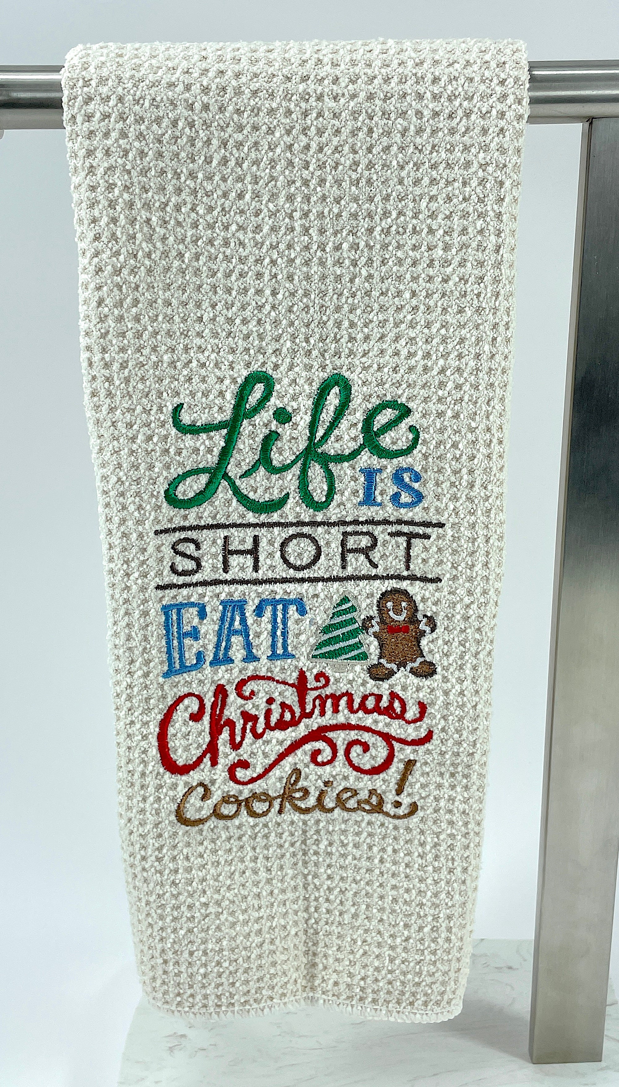 Life is Short eat Christmas Cookies microfiber waffle weave hand towel