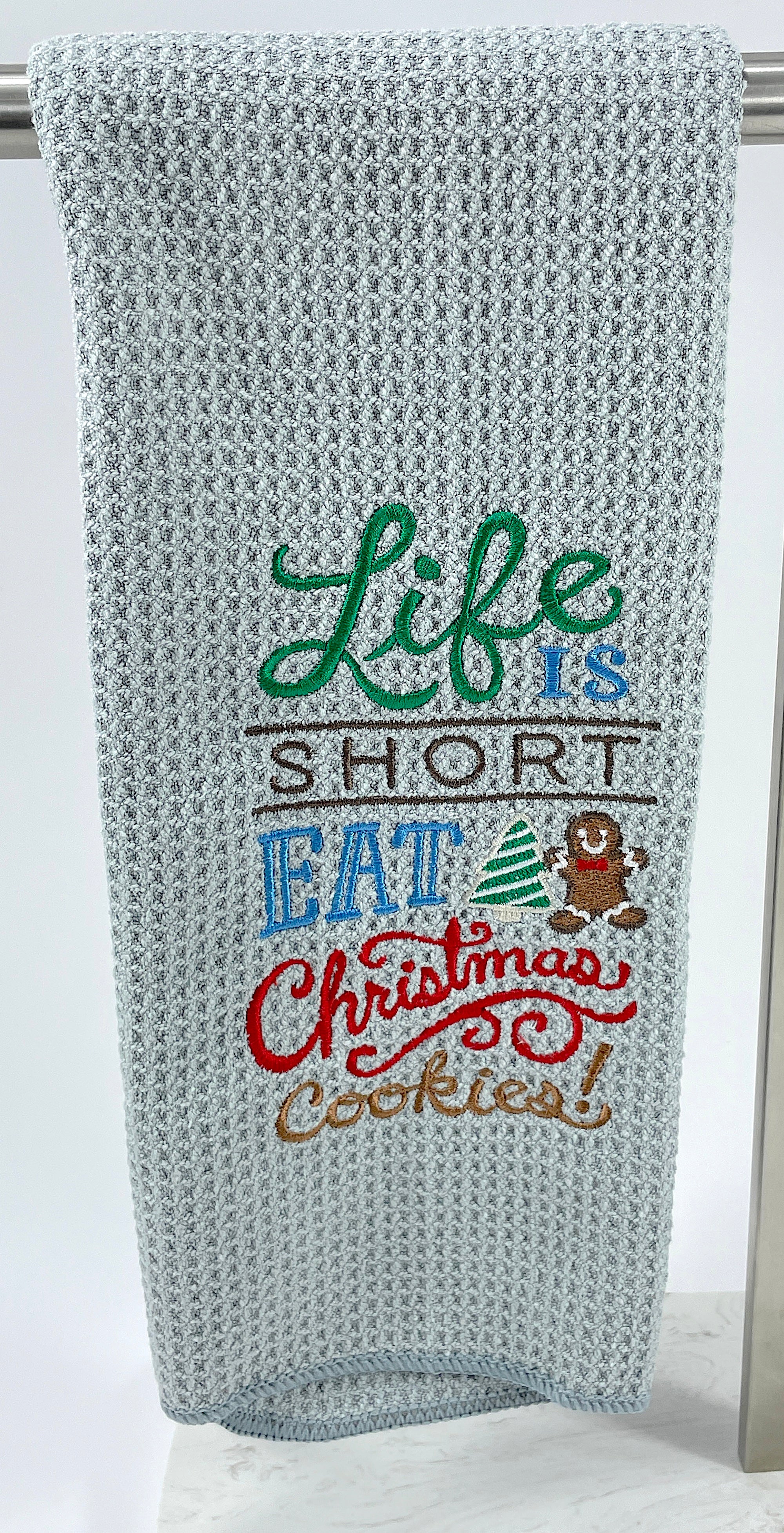 Life is Short eat Christmas Cookies microfiber waffle weave hand towel