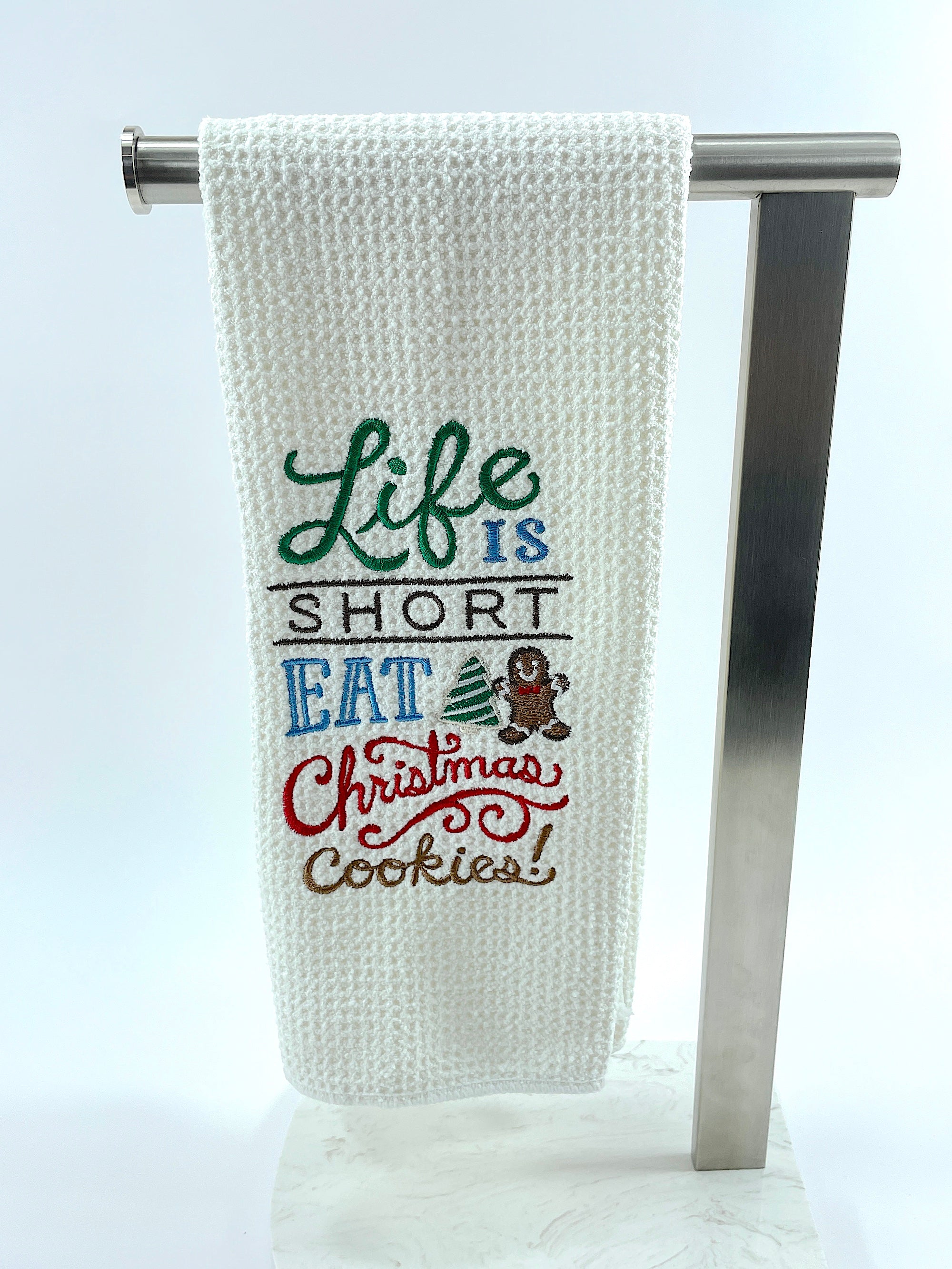 Life is Short eat Christmas Cookies microfiber waffle weave hand towel