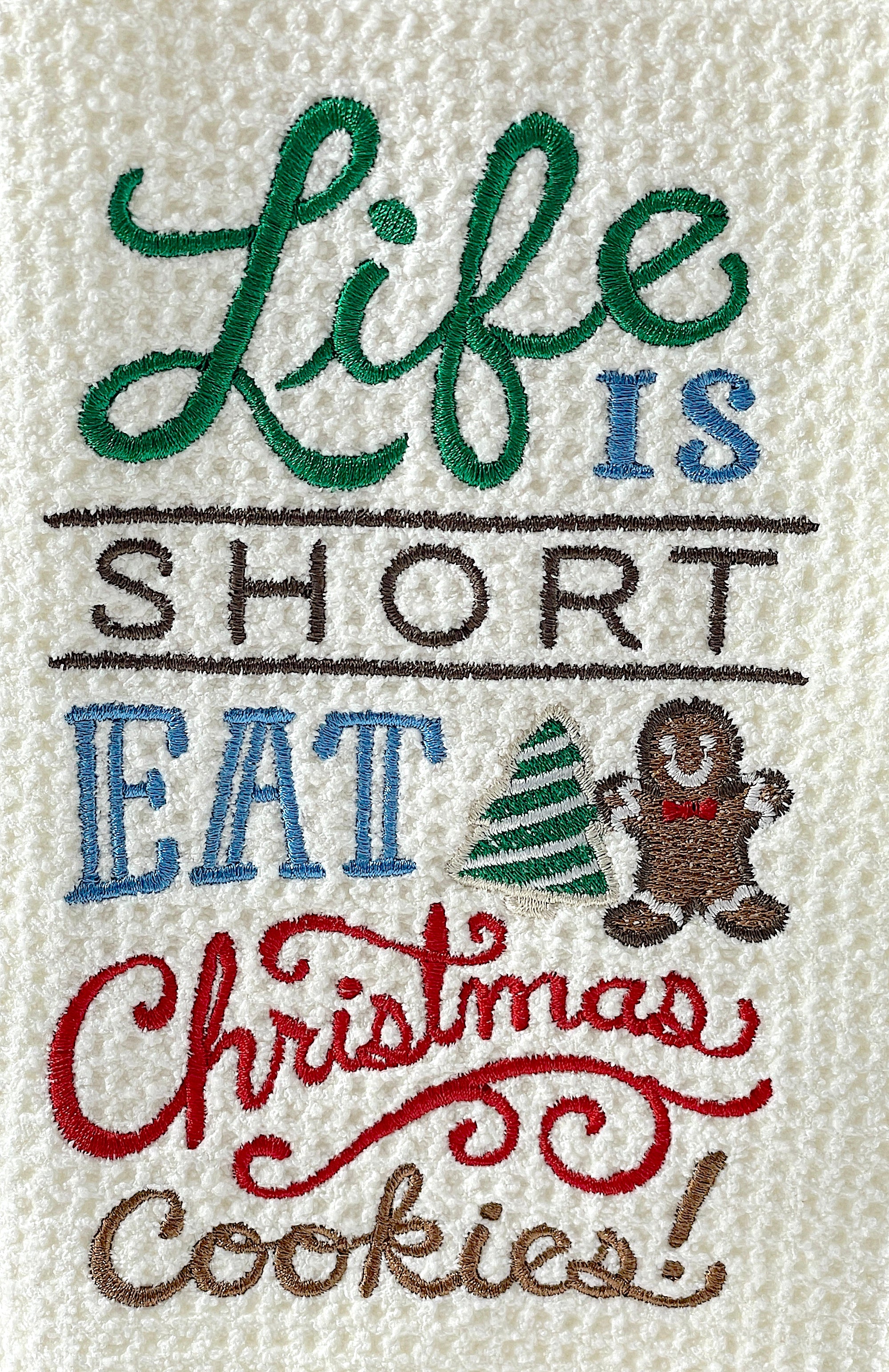 Life is Short eat Christmas Cookies microfiber waffle weave hand towel