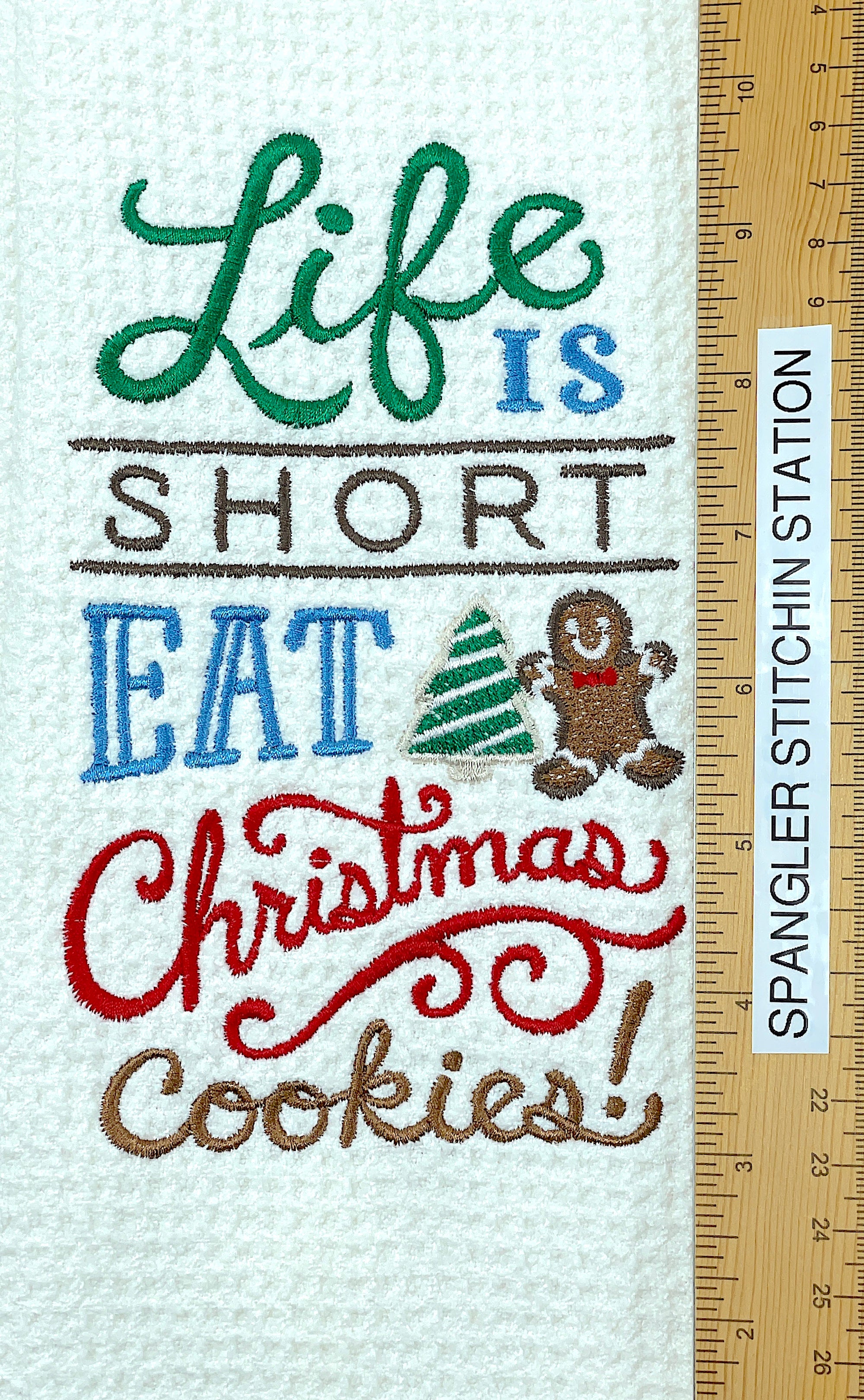 Life is Short eat Christmas Cookies microfiber waffle weave hand towel