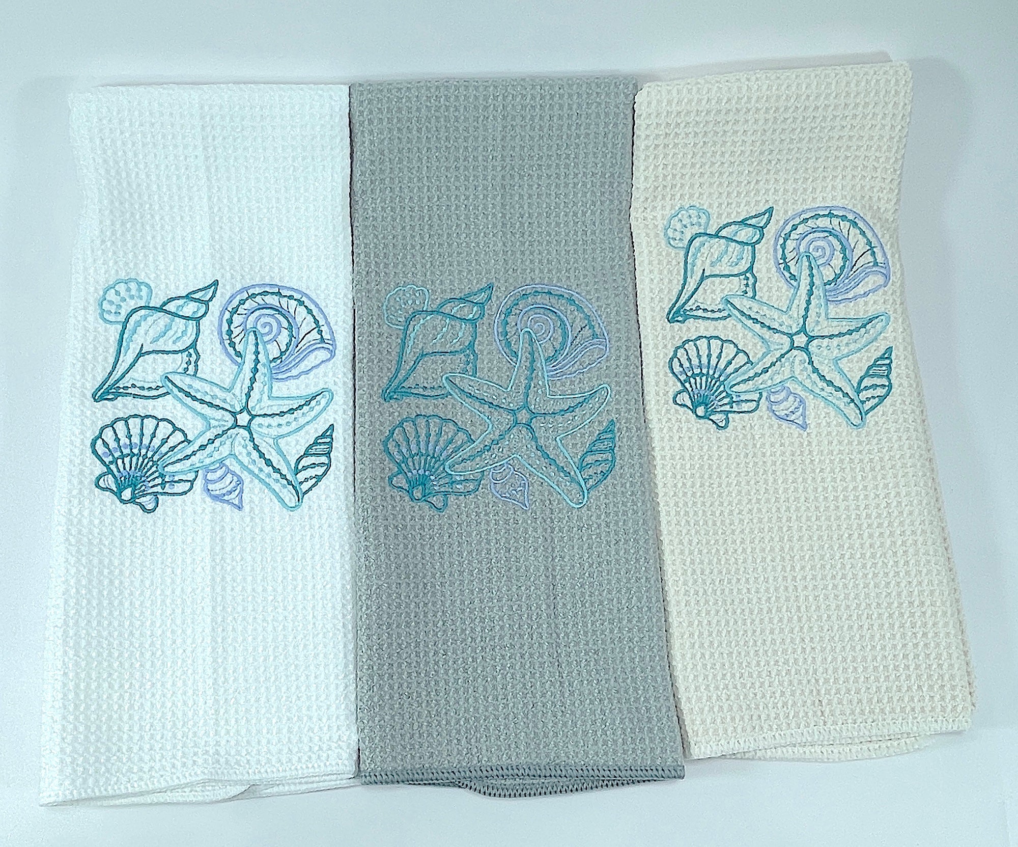 Seashell microfiber waffle weave hand towel