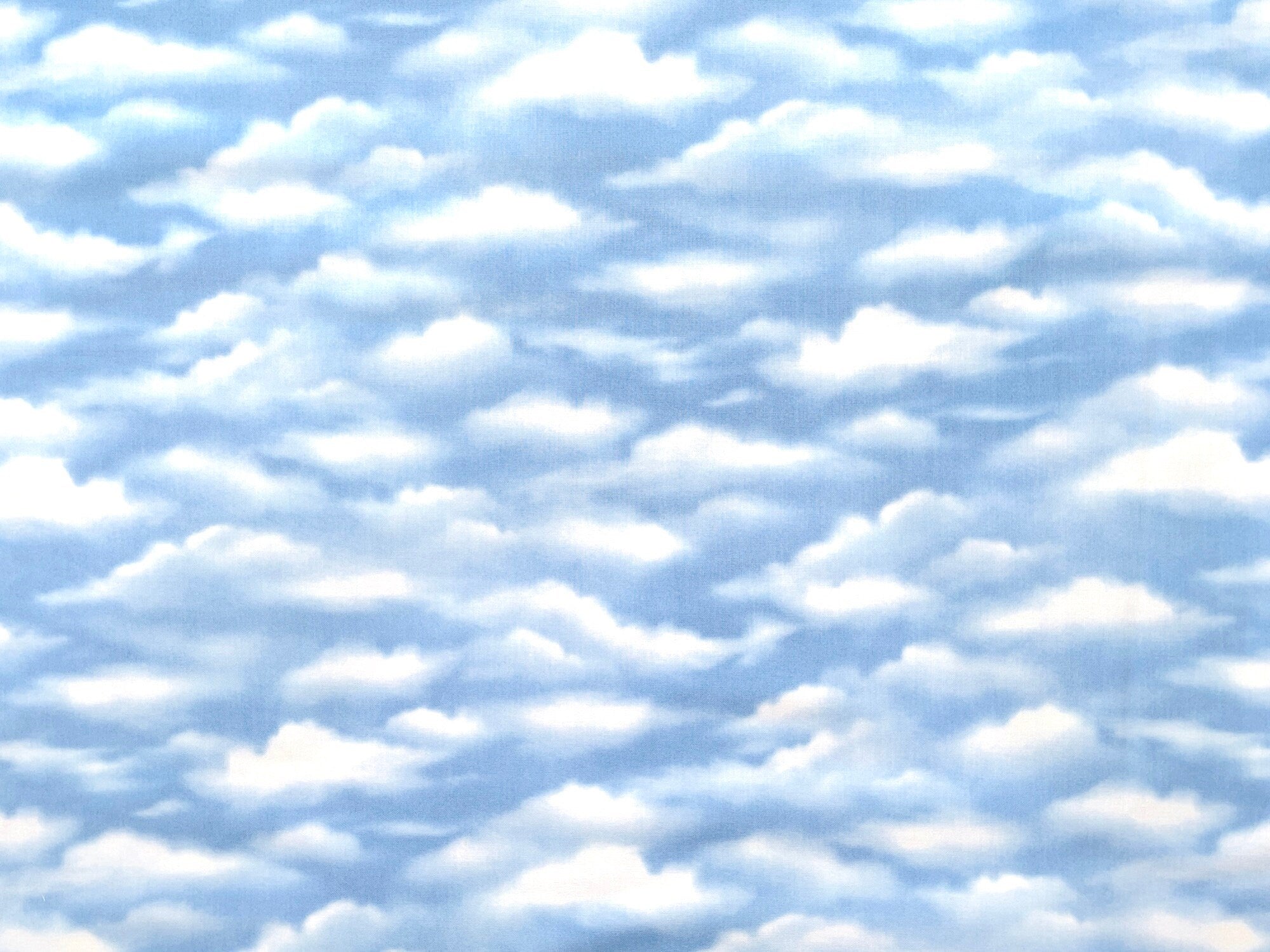 Cotton fabric covered with clouds in the sky. This fabric is called A New Adventure
