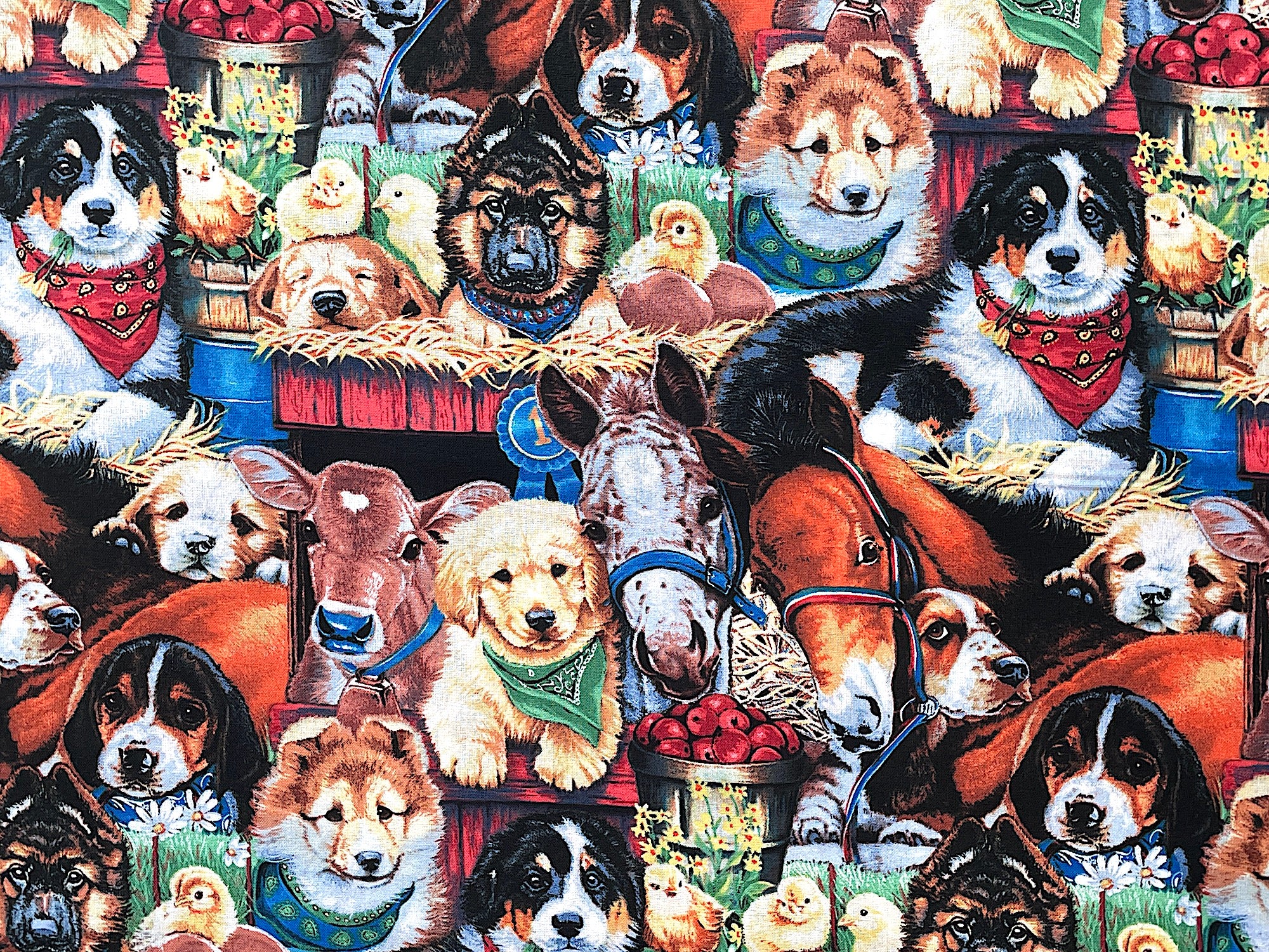 Cotton fabric covered with dogs.