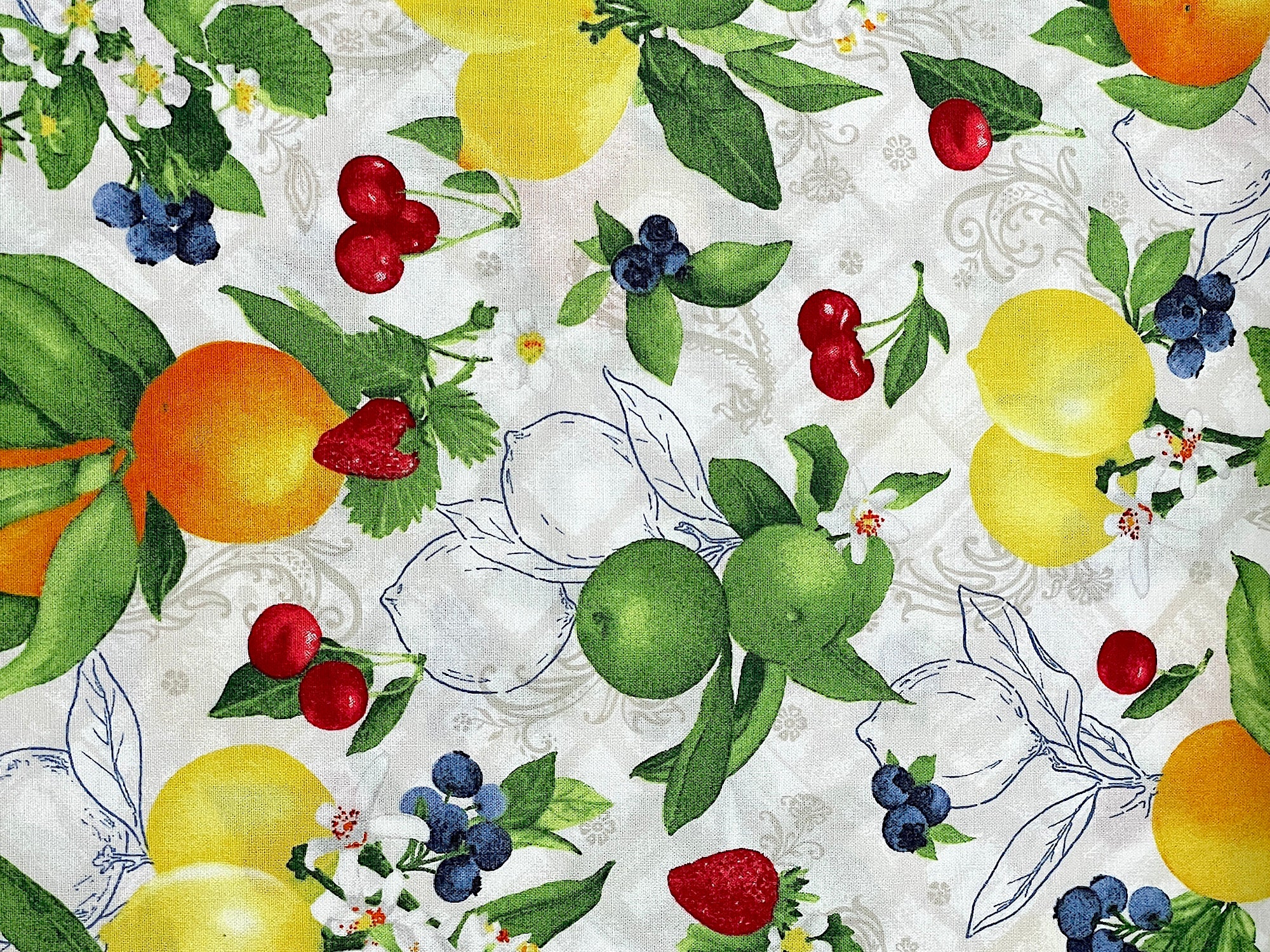 This fabric is part of the Ambrosia Farm collection.&nbsp; This fabric is covered with lemons, limes, oranges, cherries, blueberries and more.