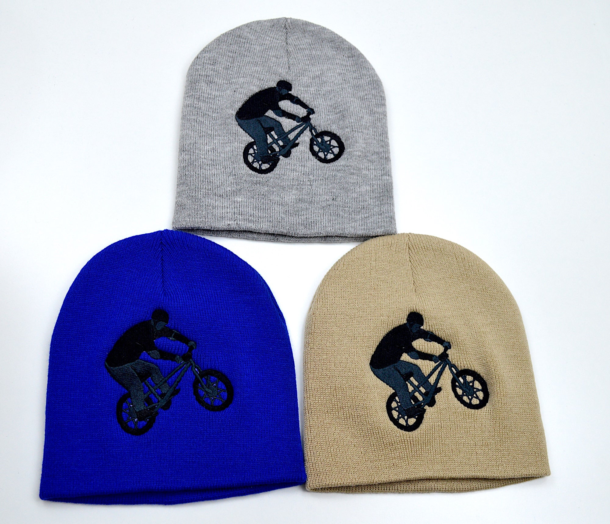 Bicycle Rider Embroidered Cuffless Beanie Hat