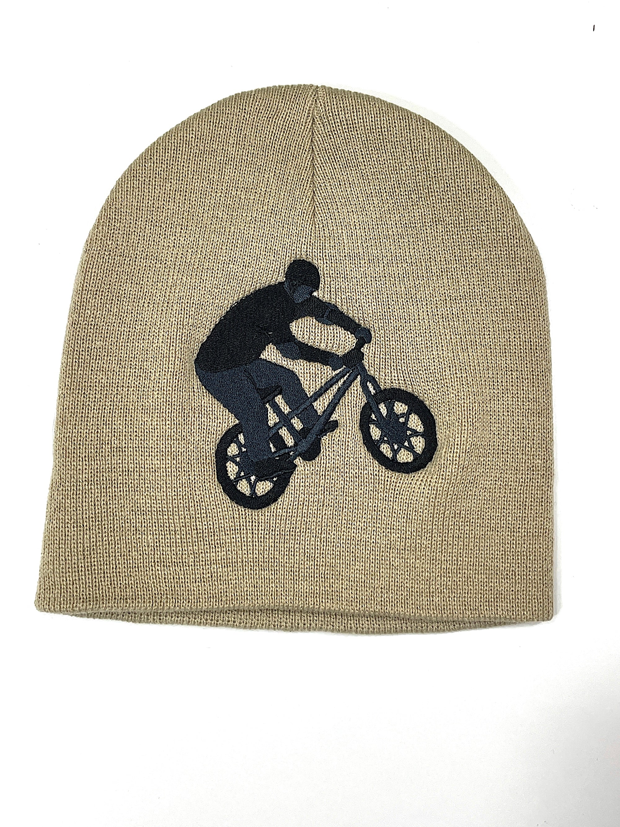 Bicycle Rider Embroidered Cuffless Beanie Hat