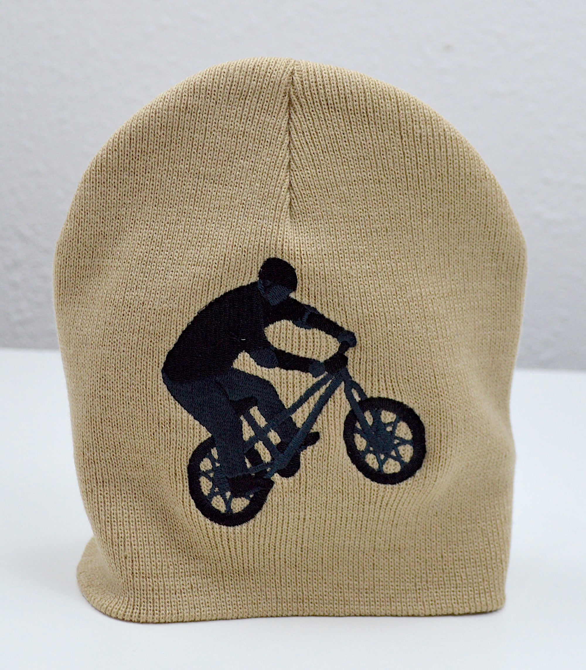 Bicycle Rider Embroidered Cuffless Beanie Hat