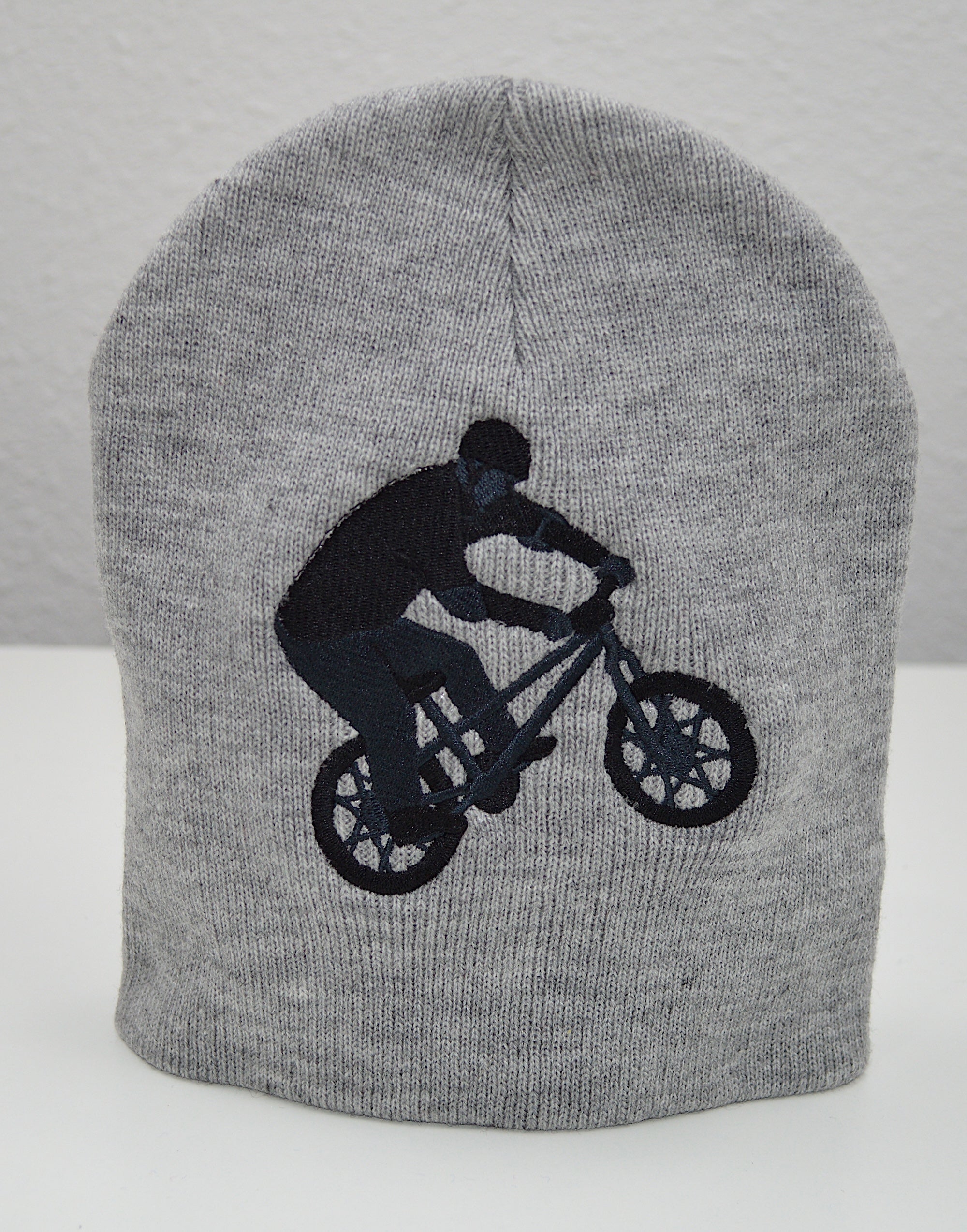 Bicycle Rider Embroidered Cuffless Beanie Hat