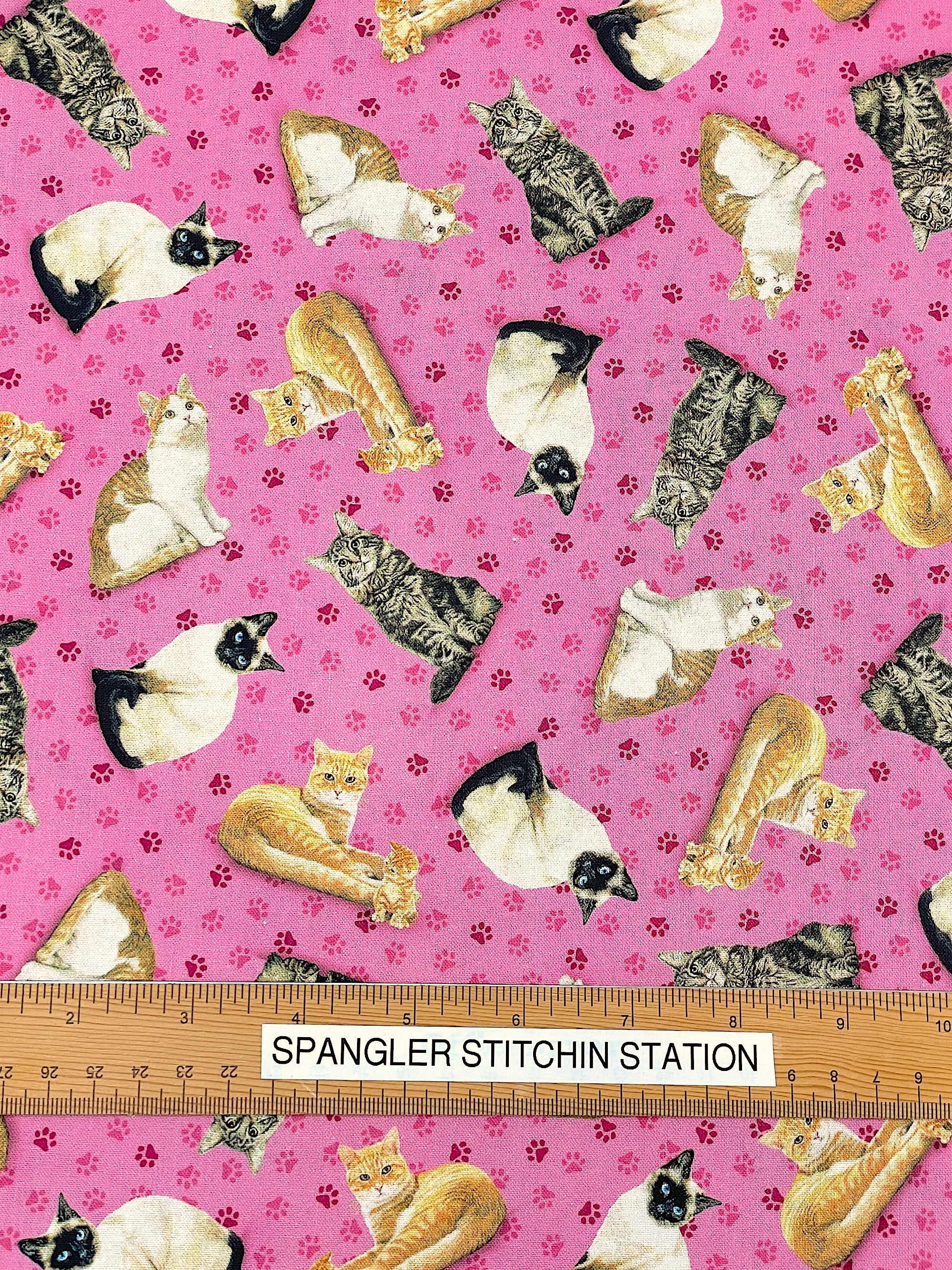 Ruler showing size of cats on fabric.