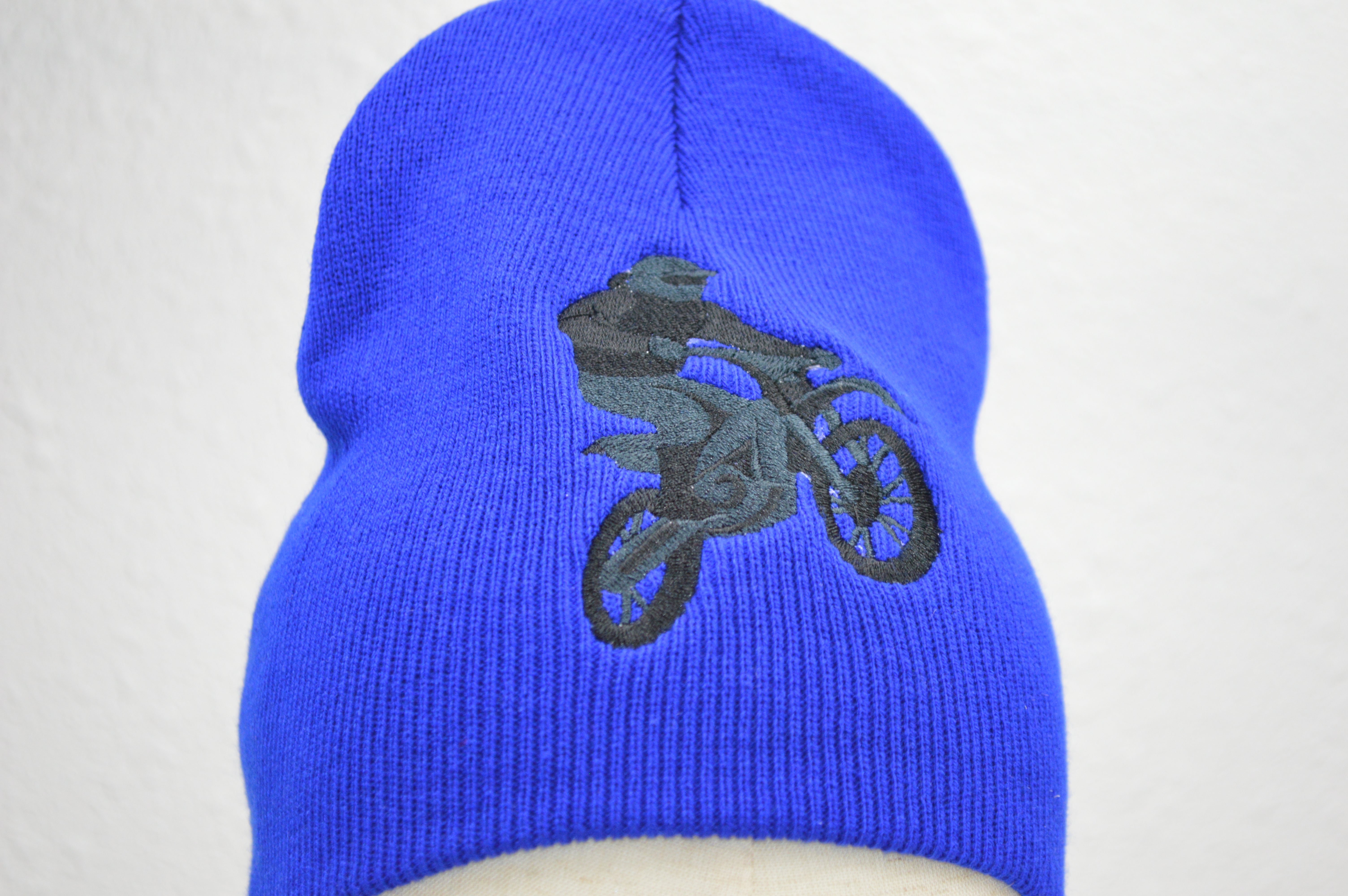 Bicycle Rider Embroidered Cuffless Beanie Hat