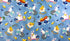 Blue cotton fabric covered with bunnies and chicks.