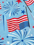 Close up of USA flag and fireworks.