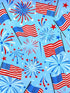 This fabric is part of the True Hero Collection.  This blue fabric is called Flag celebration and is covered with USA flags and red, white and blue fireworks.