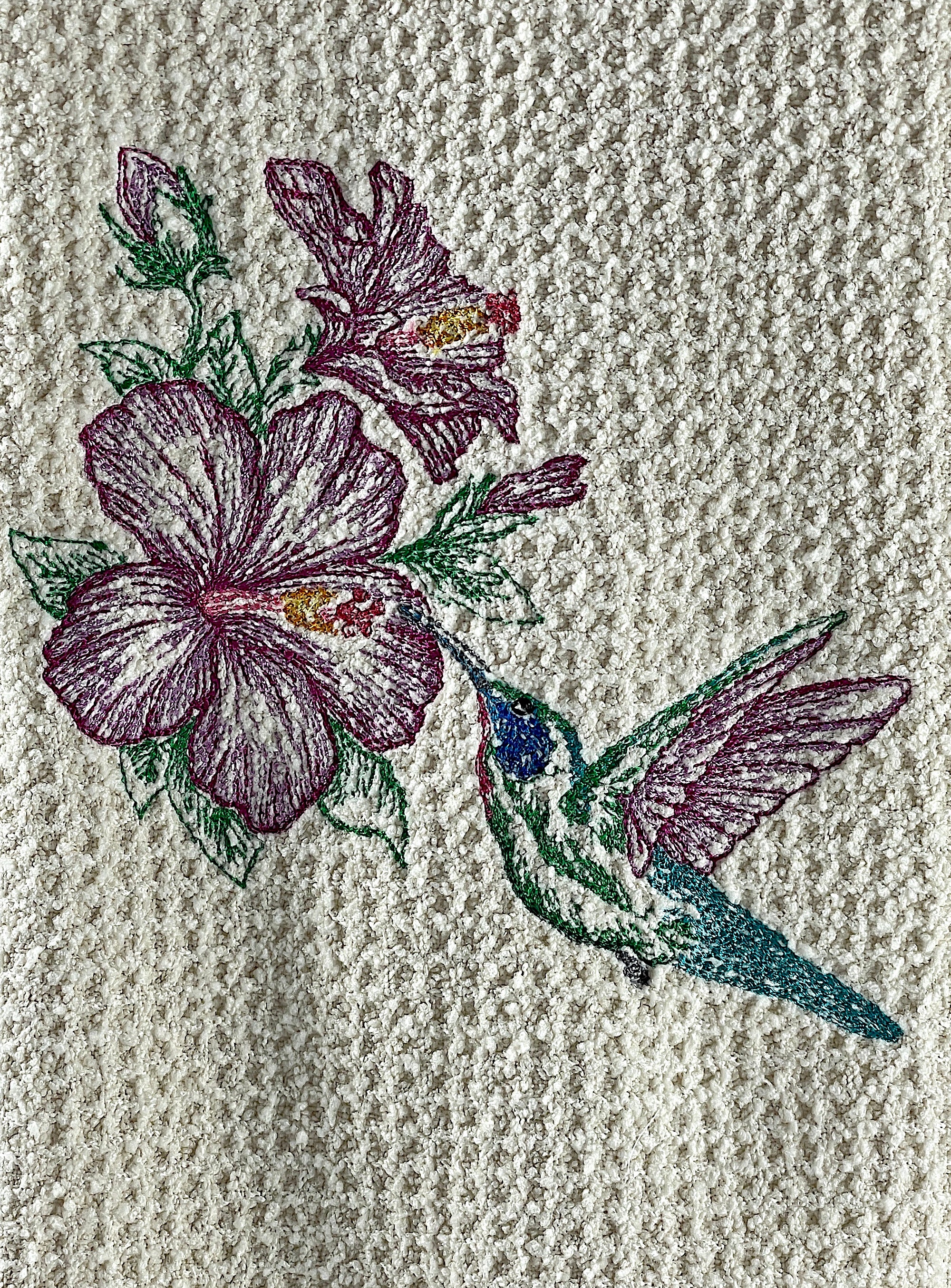 Hibiscus and Hummingbird microfiber waffle weave hand  towel