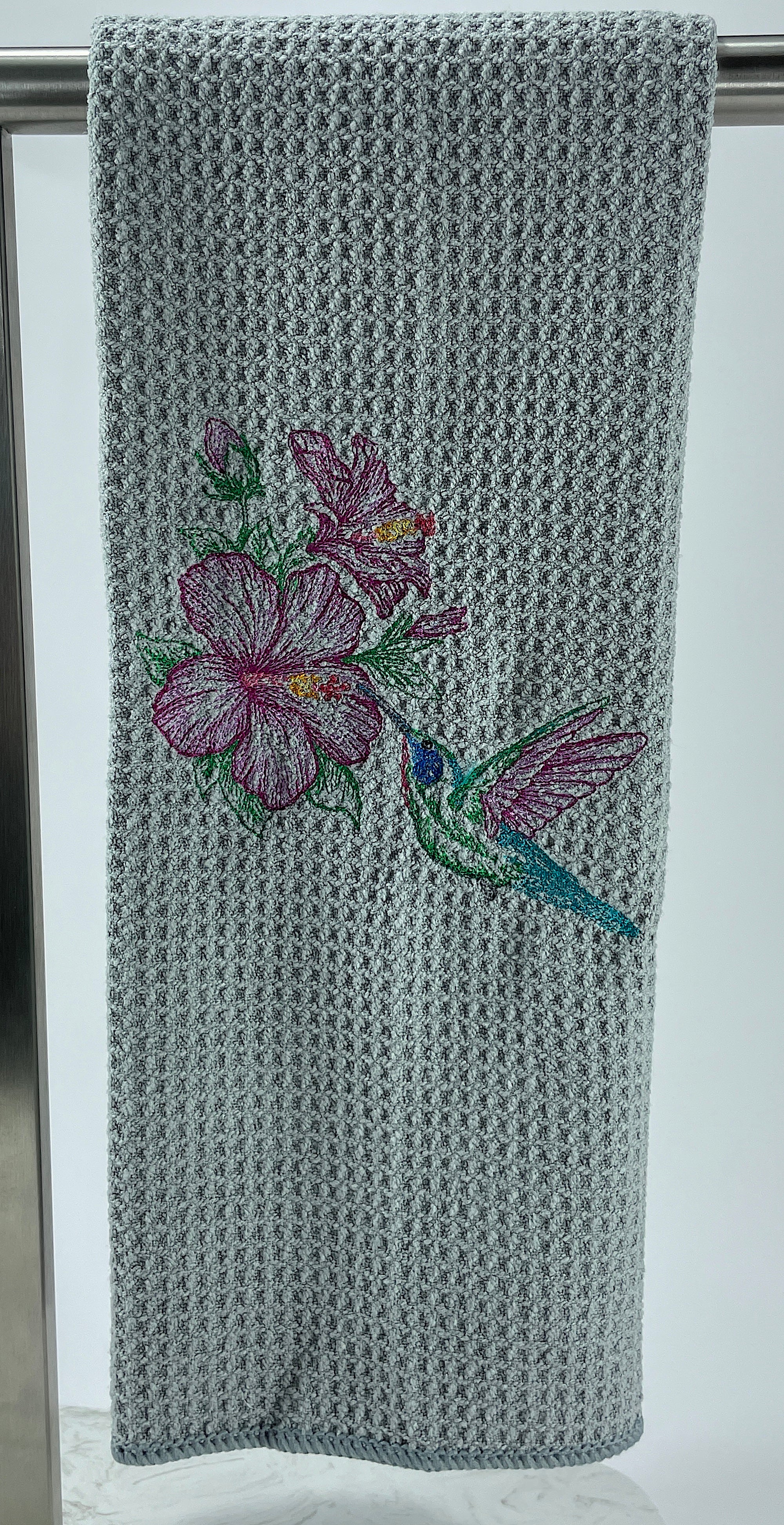Hibiscus and Hummingbird microfiber waffle weave hand  towel