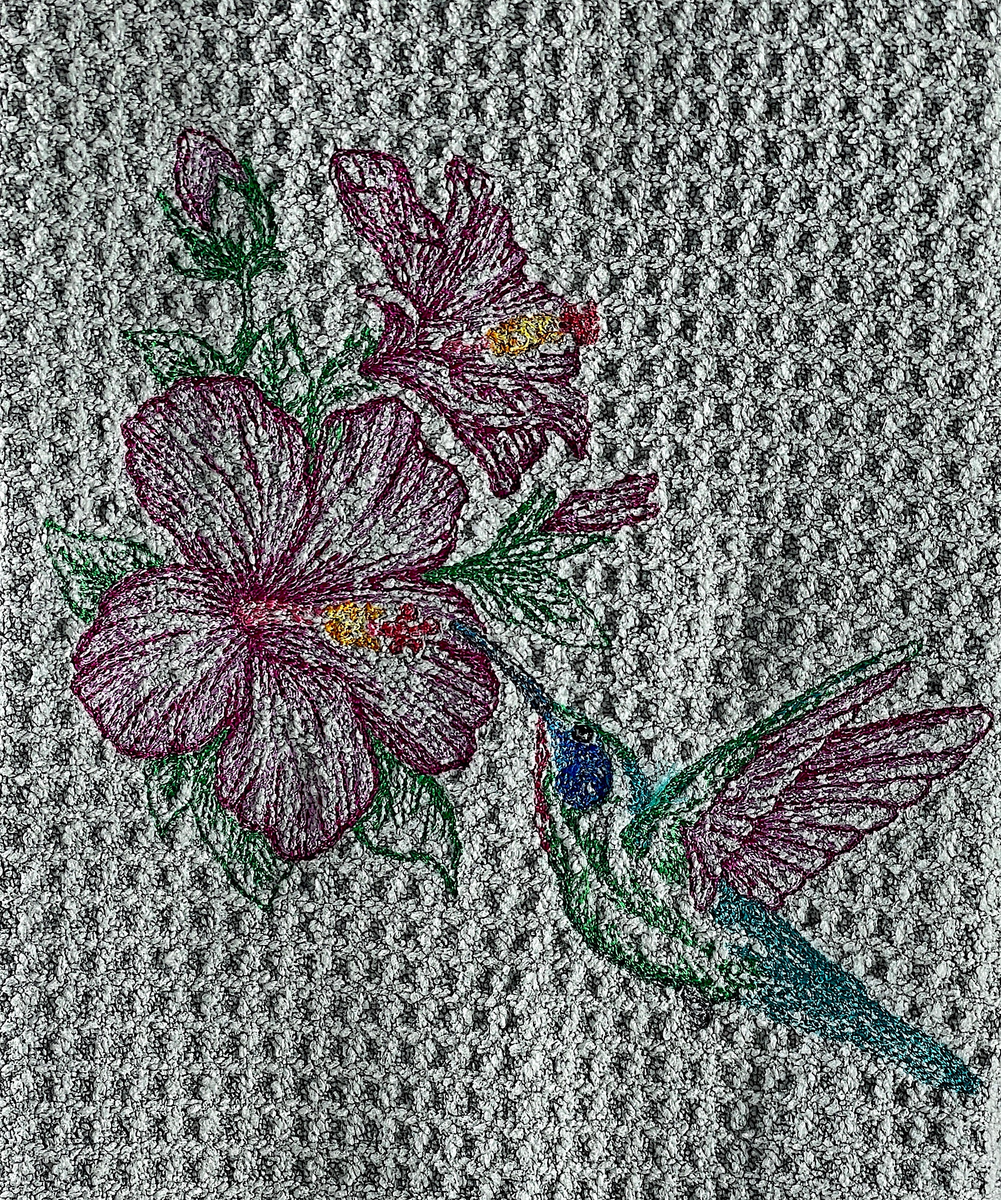 Hibiscus and Hummingbird microfiber waffle weave hand  towel