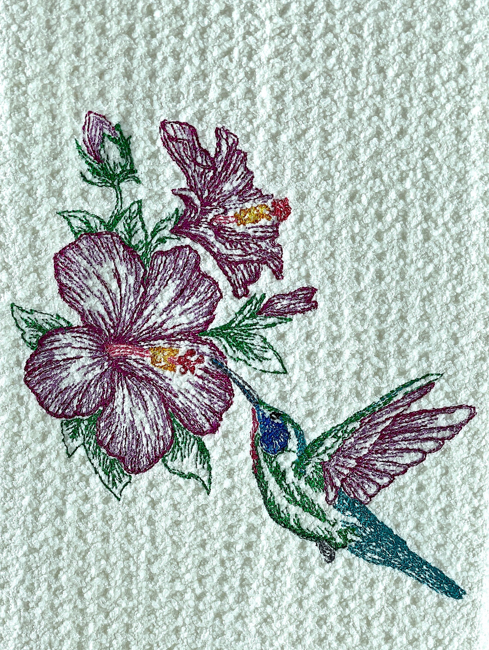 Hibiscus and Hummingbird microfiber waffle weave hand  towel