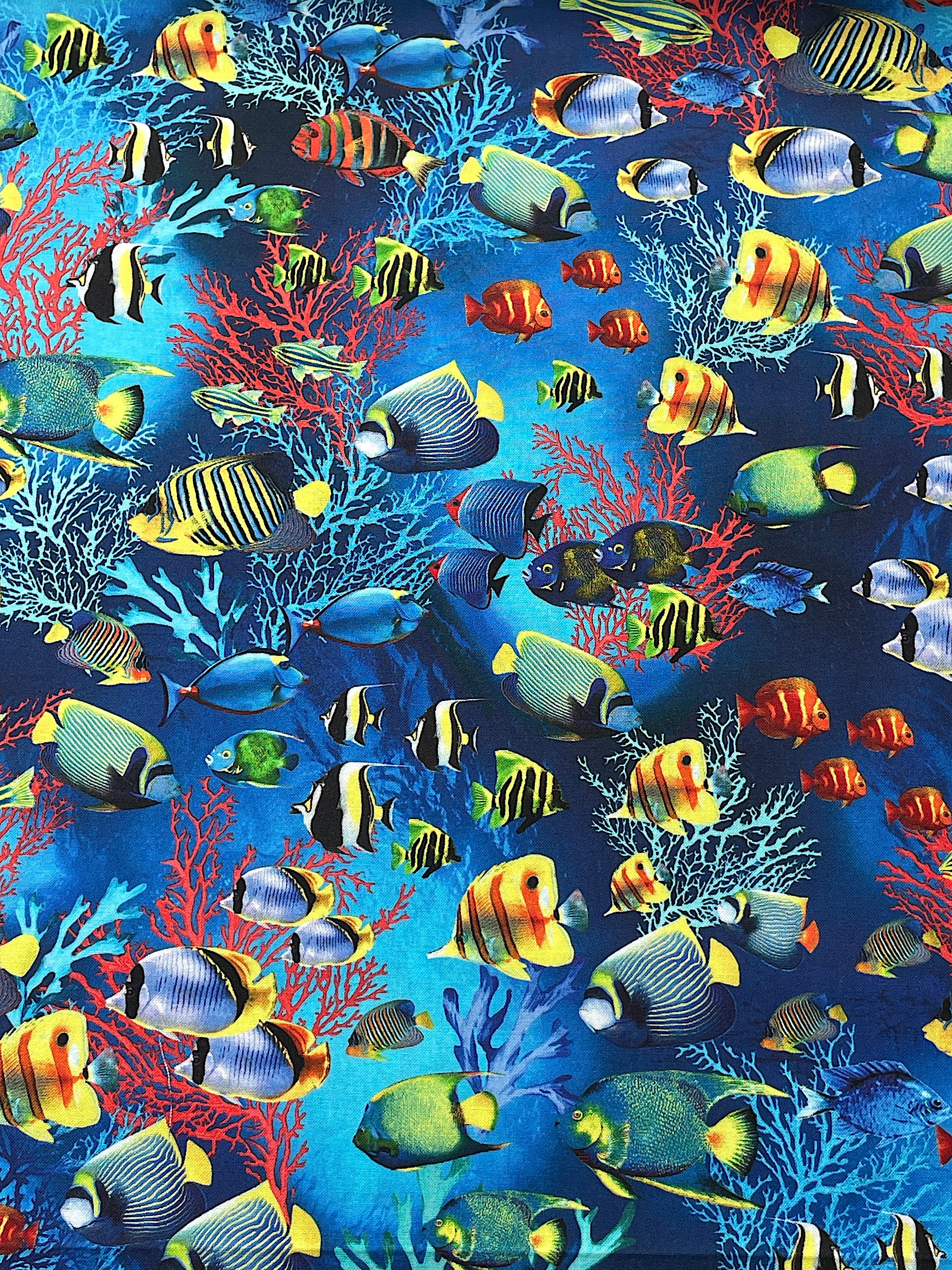 This nautical fabric is part of the Oceana collecton by Benartex.&nbsp; This fabric is called Jewel of the Sea Multi and is covered with saltwater fish swimming in the ocean.