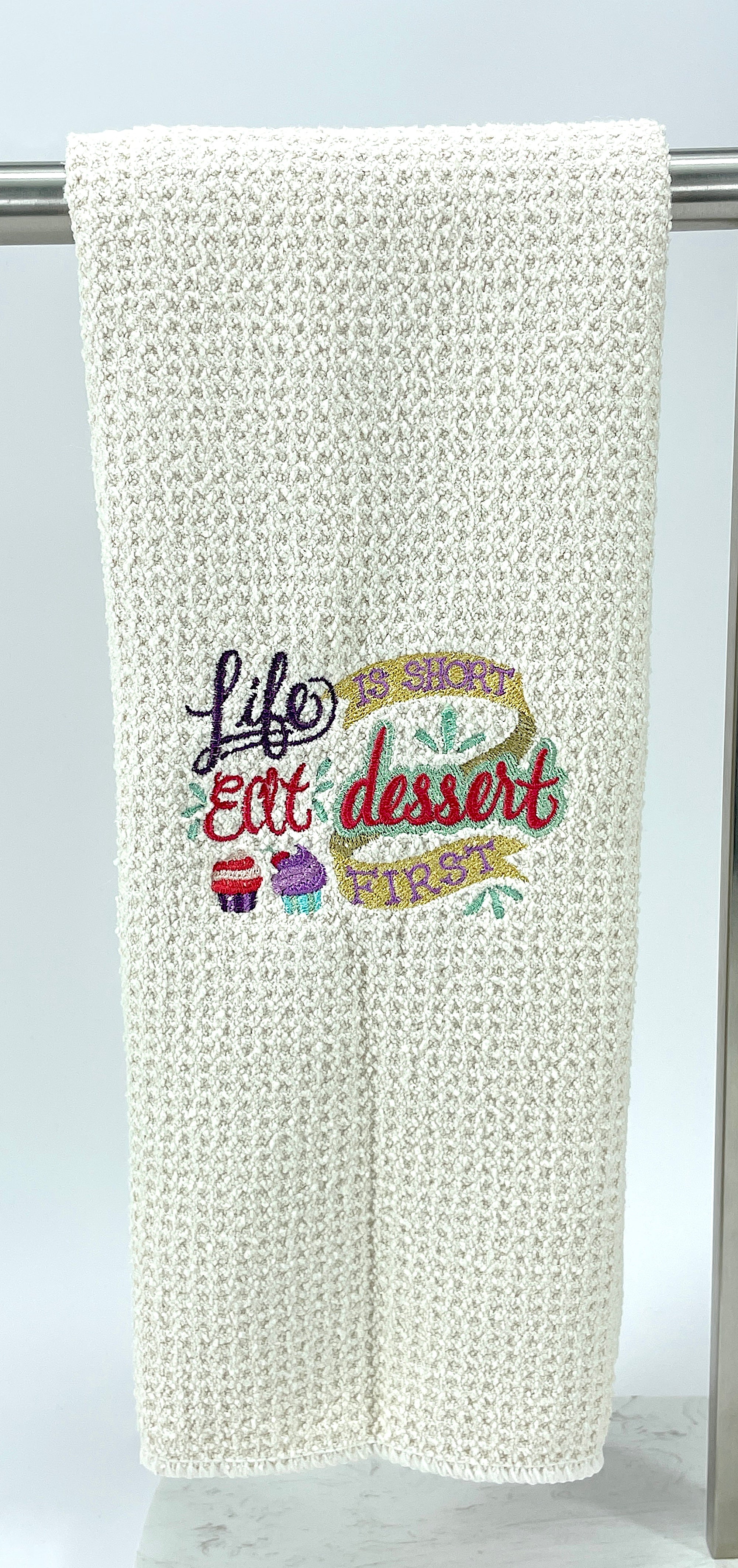 Life is Short Eat Dessert First - Hand Towel - Kitchen Towel - Microfiber Towel