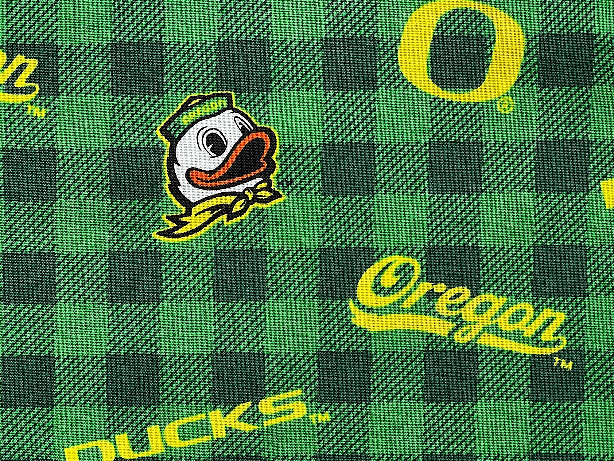 Close up of the word Oregon and an Oregon duck head.