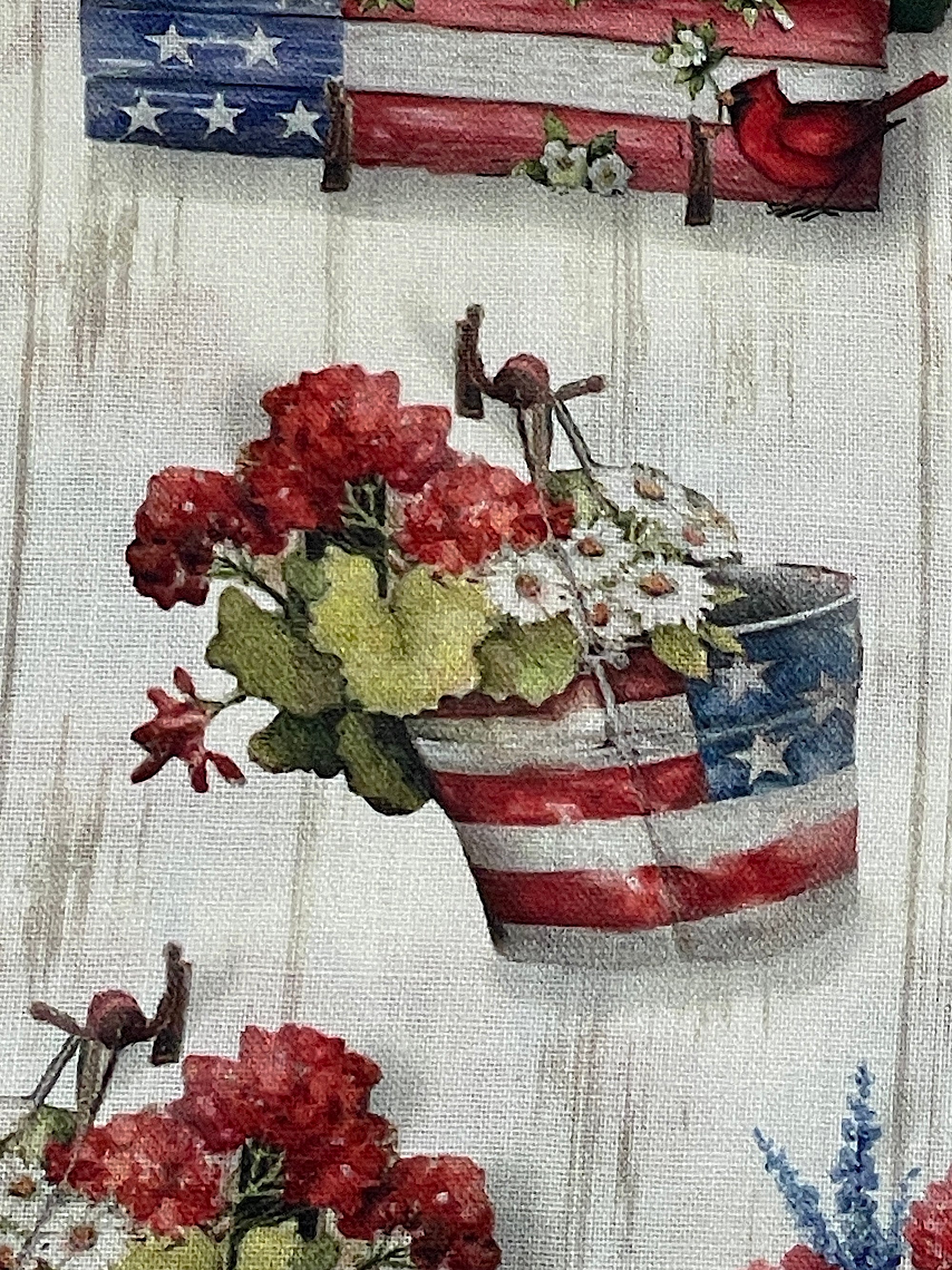 Close up of a bucket of geraniums.