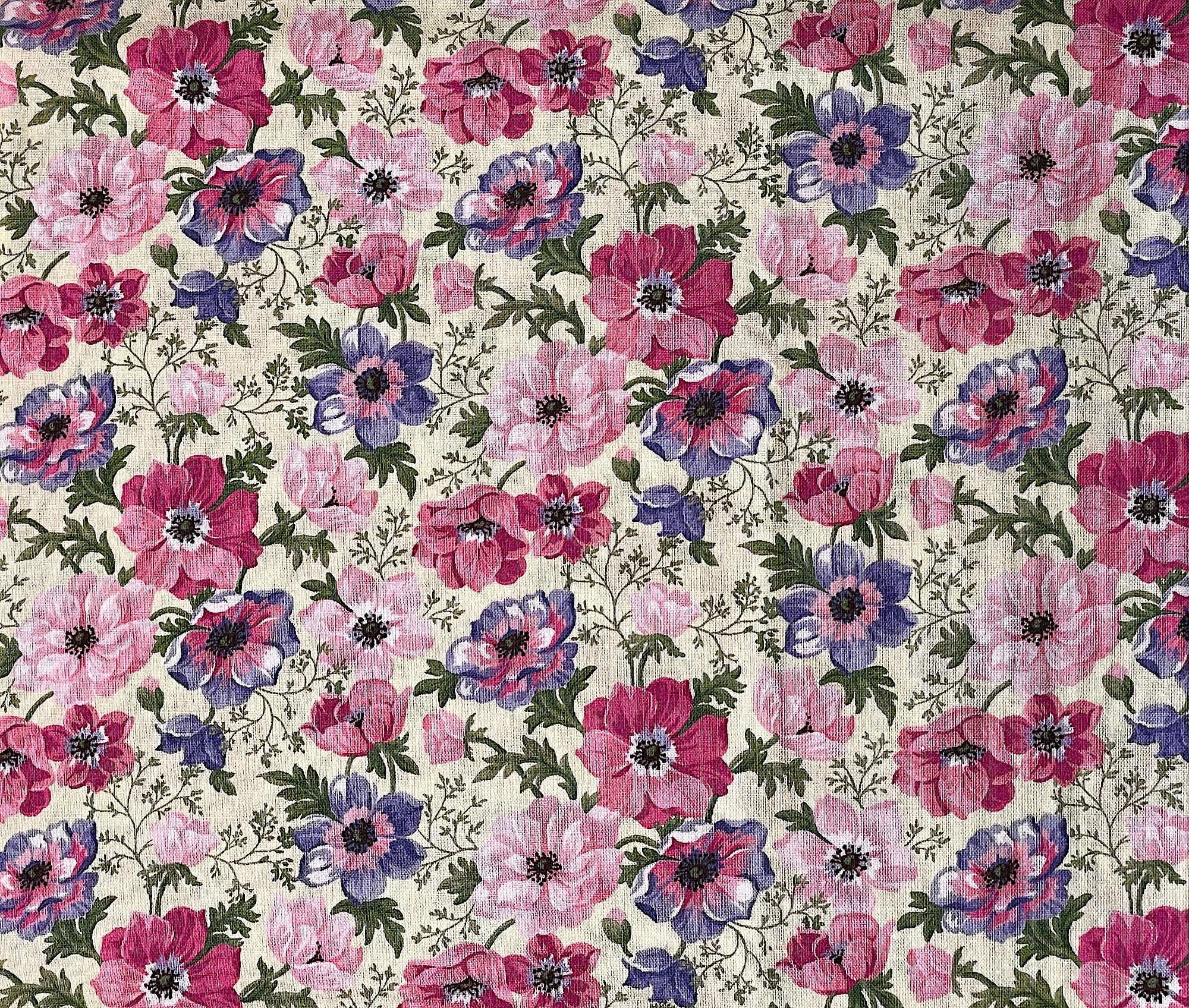 Purple and pink flowers on a cream background