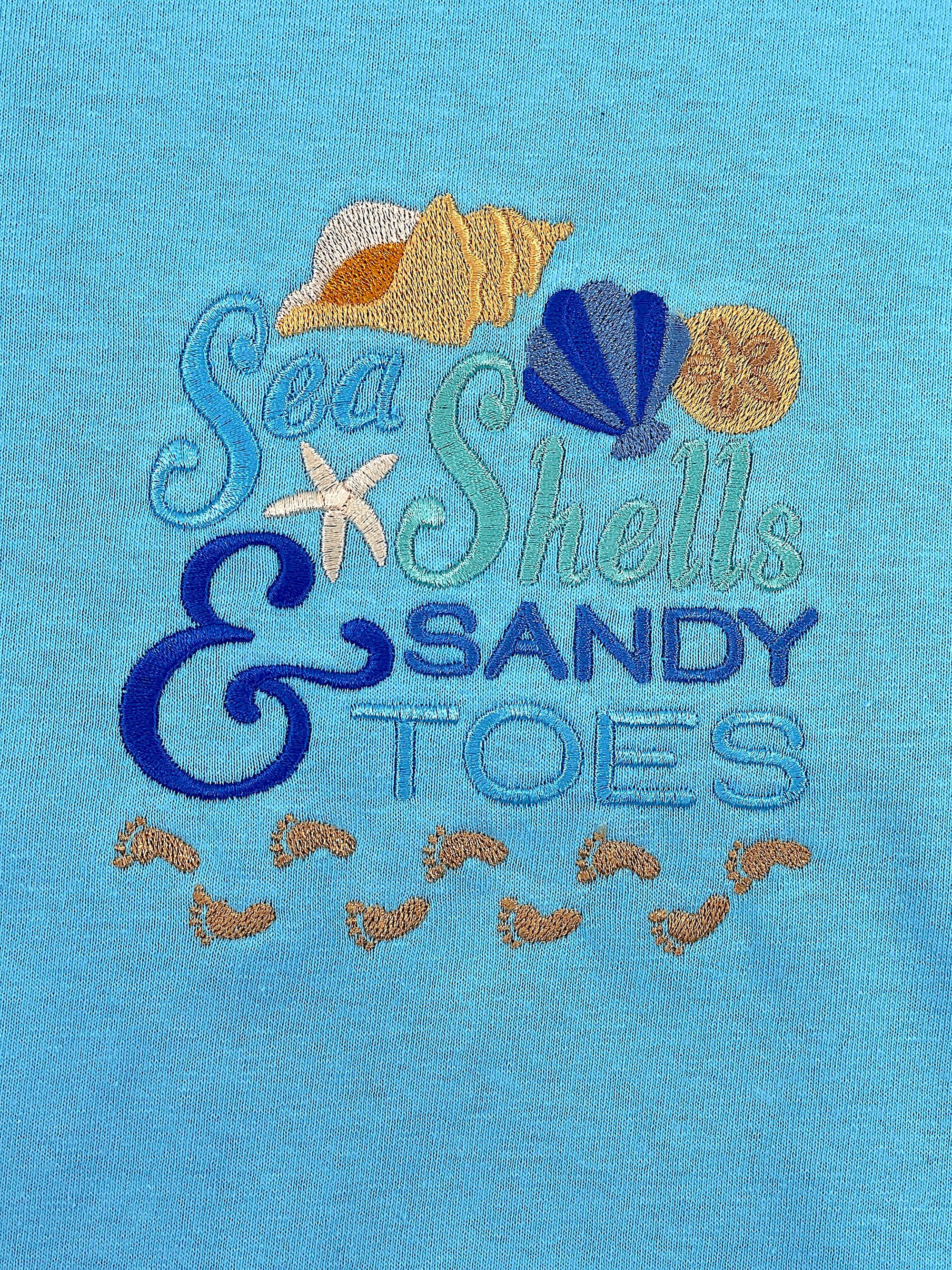Seashells and Sandy Toes Nautical t-shirt sky blue