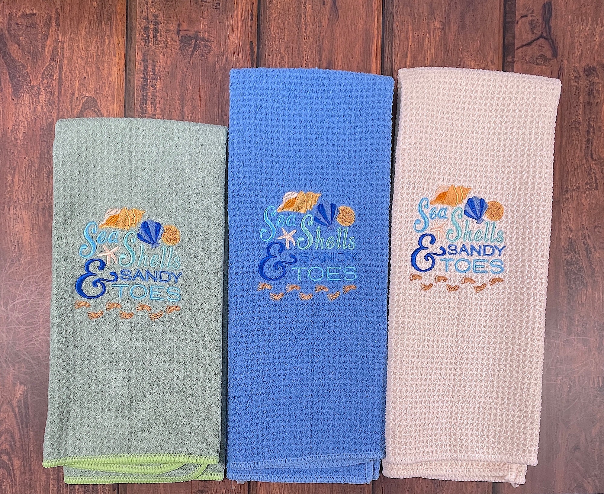 Sea Shells & Sandy toes Nautical microfiber waffle weave hand towel