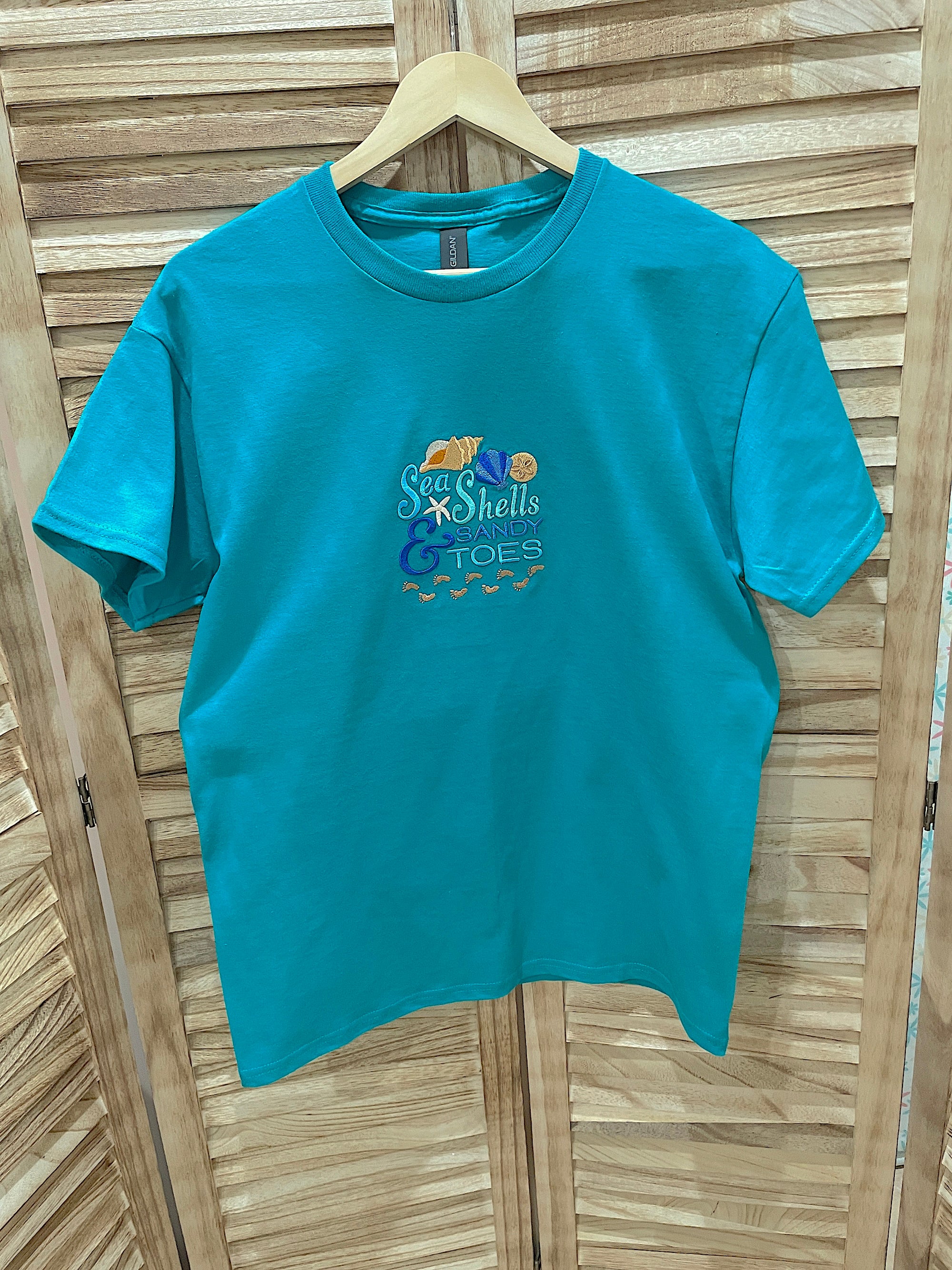 Seashells and Sandy Toes Nautical t-shirt Jade Dome