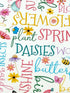 Close up of words such as daisies, plant, spring, flowers and more.