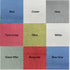 Color swatch grid with labels for Blue, Cream, Gray, Terra Cotta, Olive, White, Green Mist, Burgundy, and Blue Gray.