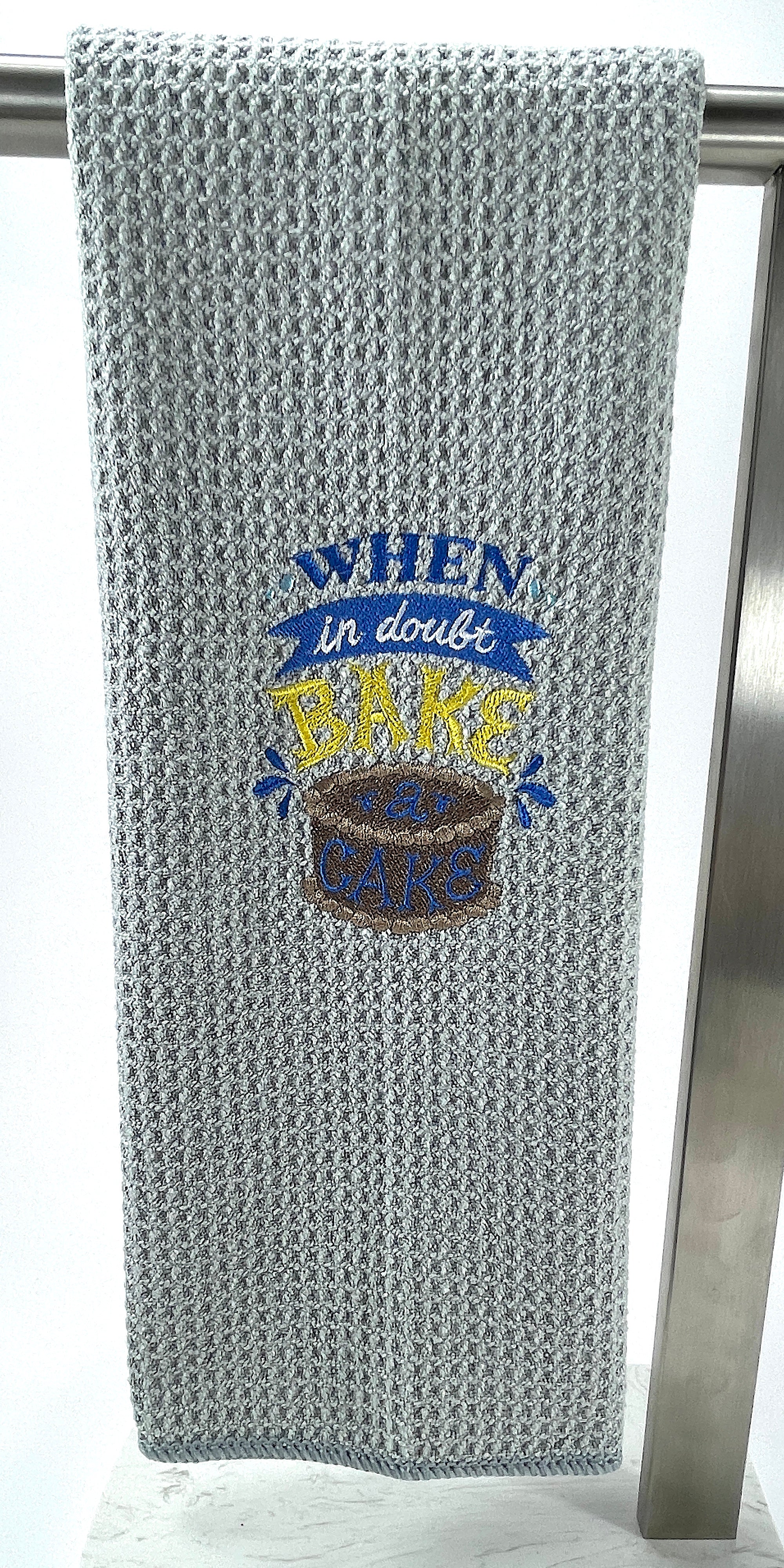 When in Doubt Bake a Cake - microfiber waffle weave hand  towel - Kitchen towel