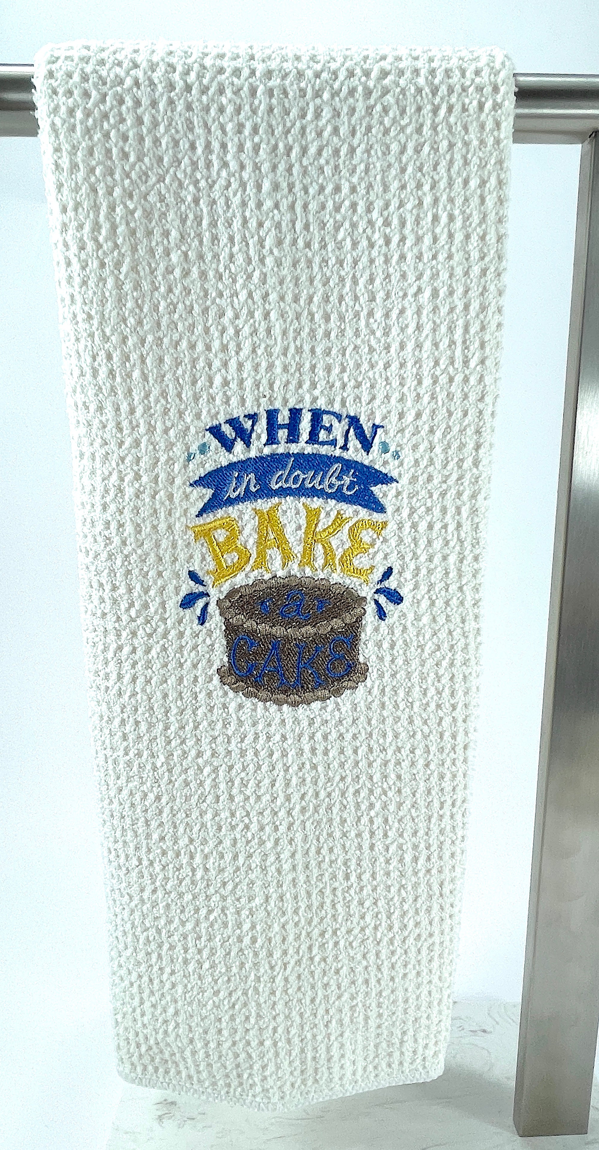 When in Doubt Bake a Cake - microfiber waffle weave hand  towel - Kitchen towel