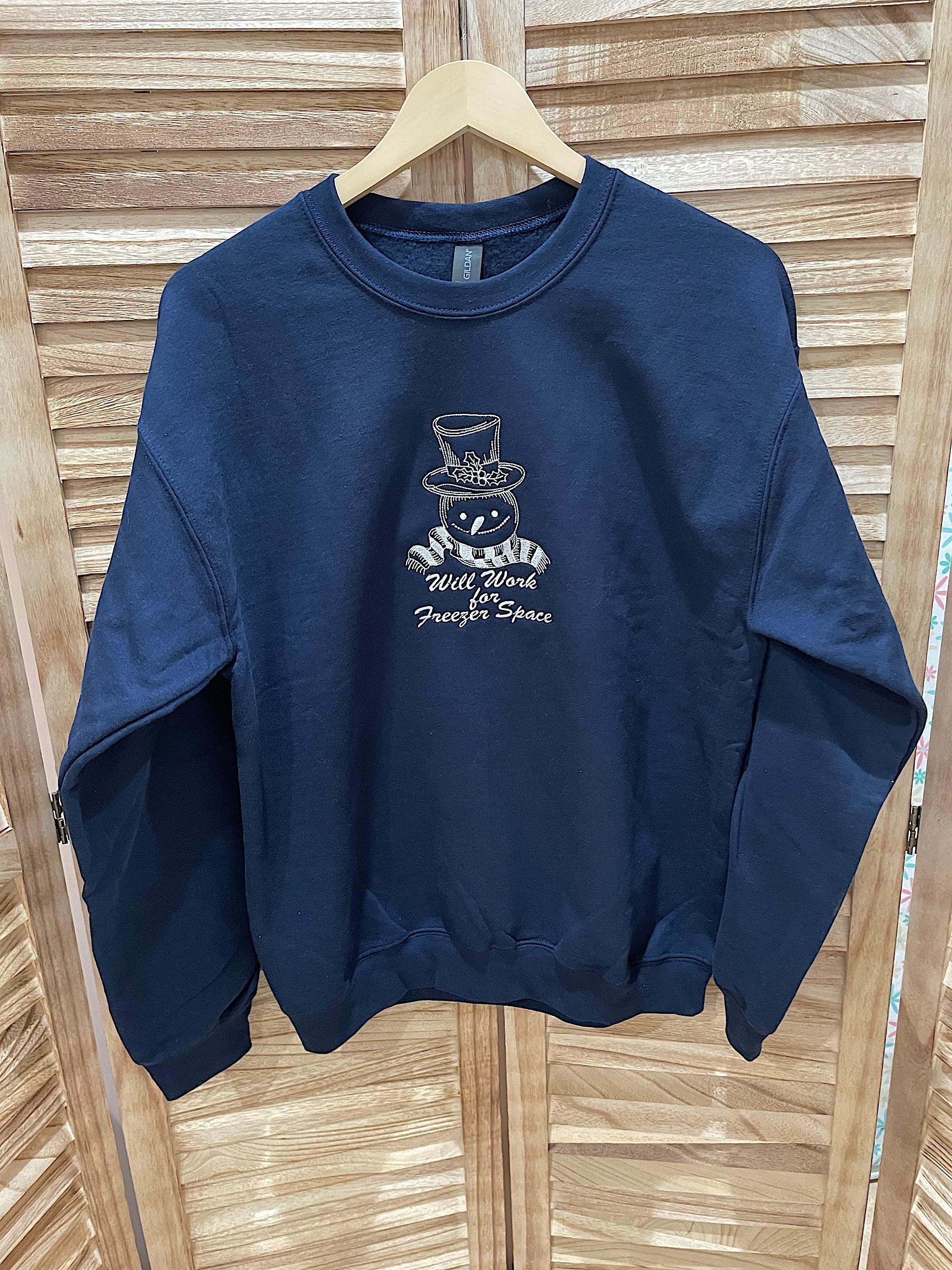 Will Work for Freezer Space Snowman Winter Sweatshirt