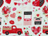 Close up of a kissing booth, red truck hearts, candy, love letters, hearts and more.