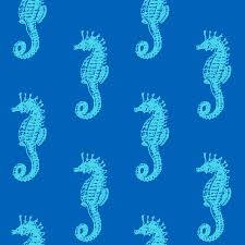This fabric has seahorses on a royal blue background.
