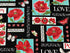 This fabric is part of the Poppy Perfection line. Poppies, butterflies, ladybugs are all over this black fabric. Love and Poppy are also printed on the fabric