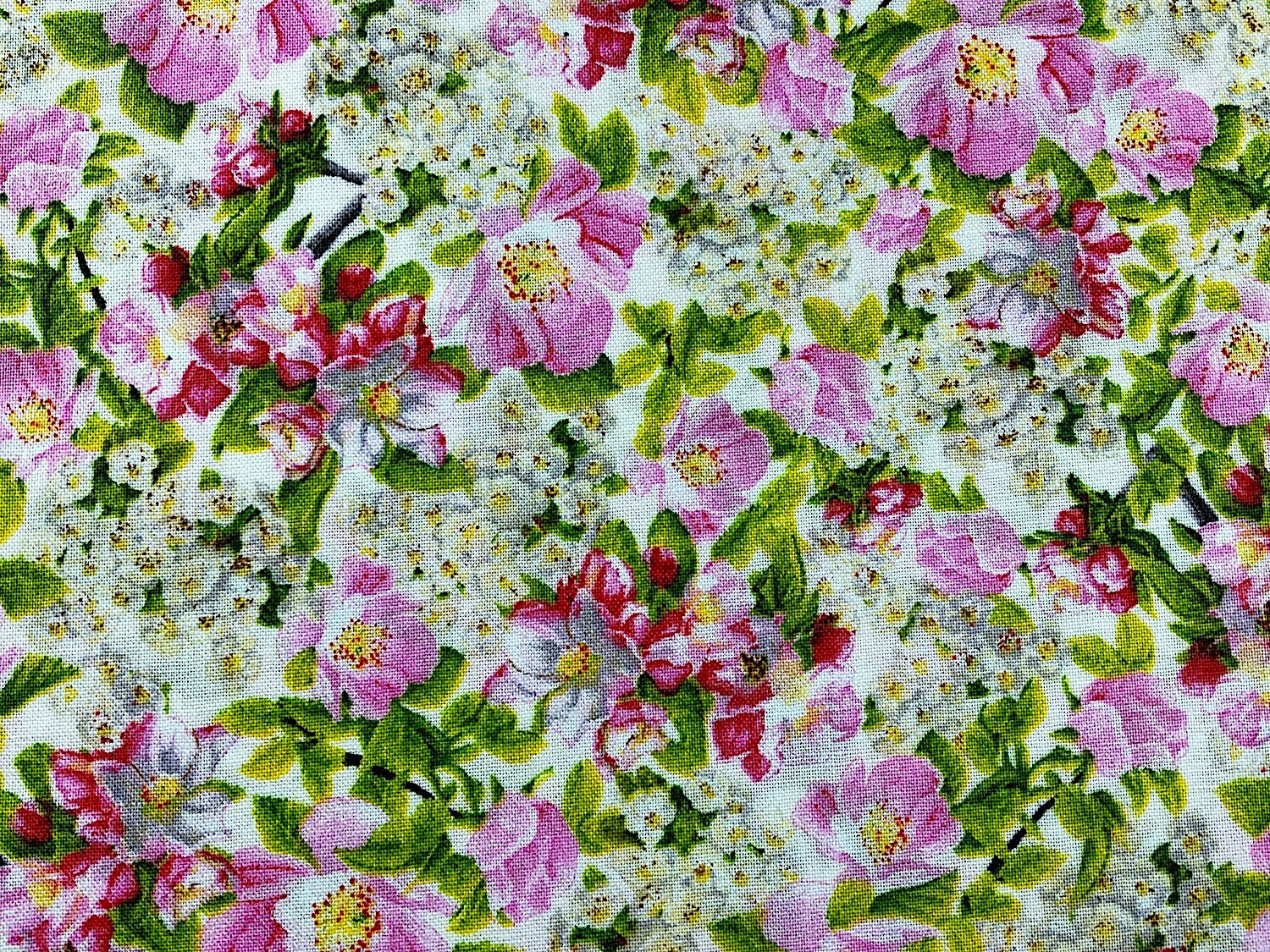 This fabric is called songs of nature and is covered with dogwood flowers.