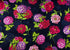 This fabric is covered with peonies and hydrangeas on a dark blue background.