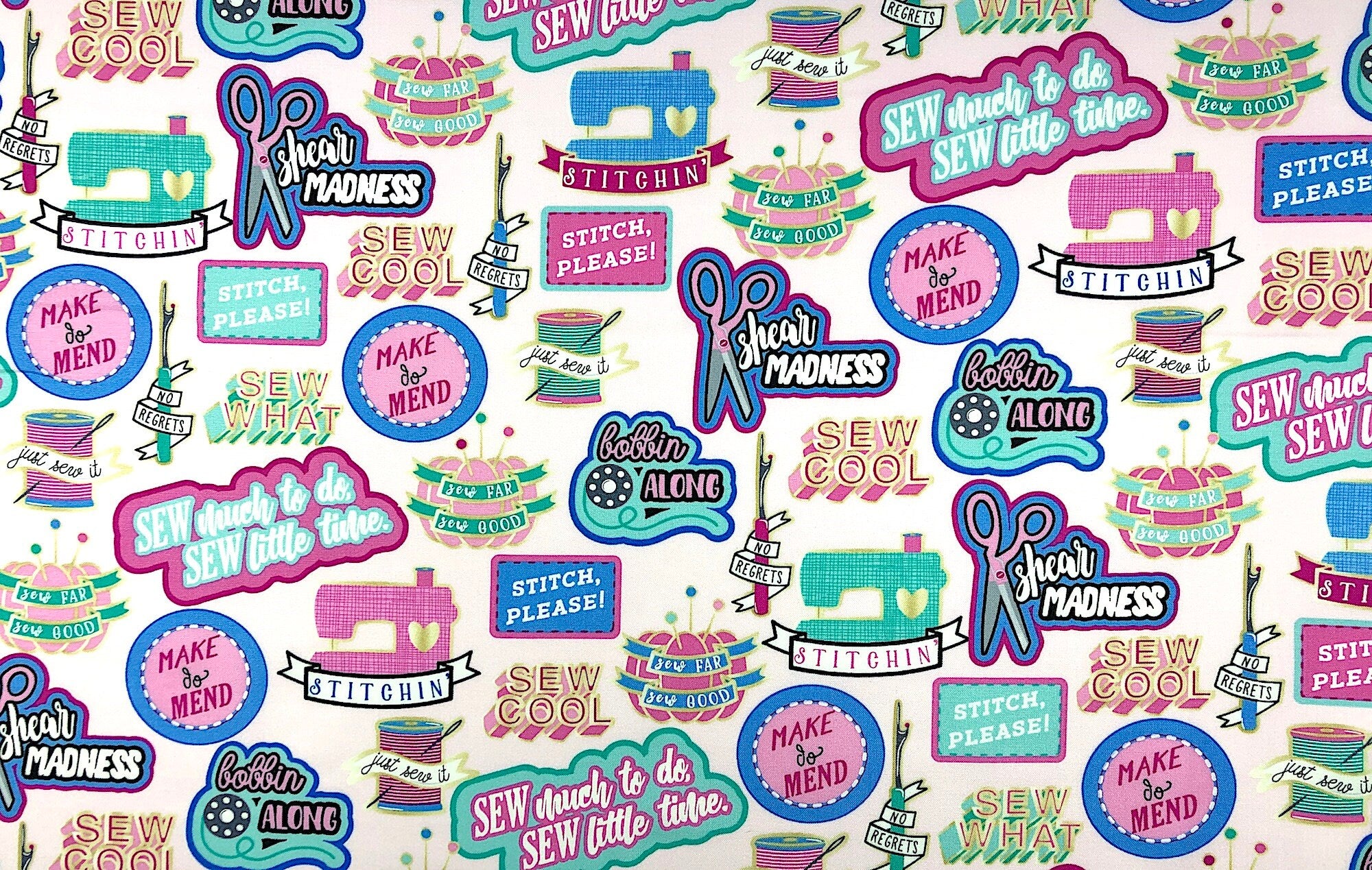 Pink Sew Cool Patches - Sewing Themed Fabric - Cotton Fabric - Quilting Fabric - Timeless Treasures - SEW-11